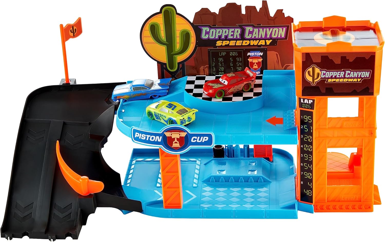 Mattel Disney and Pixar Cars Glow Racers Playset & 3 Toy Cars - Copper Canyon Glowing Garage