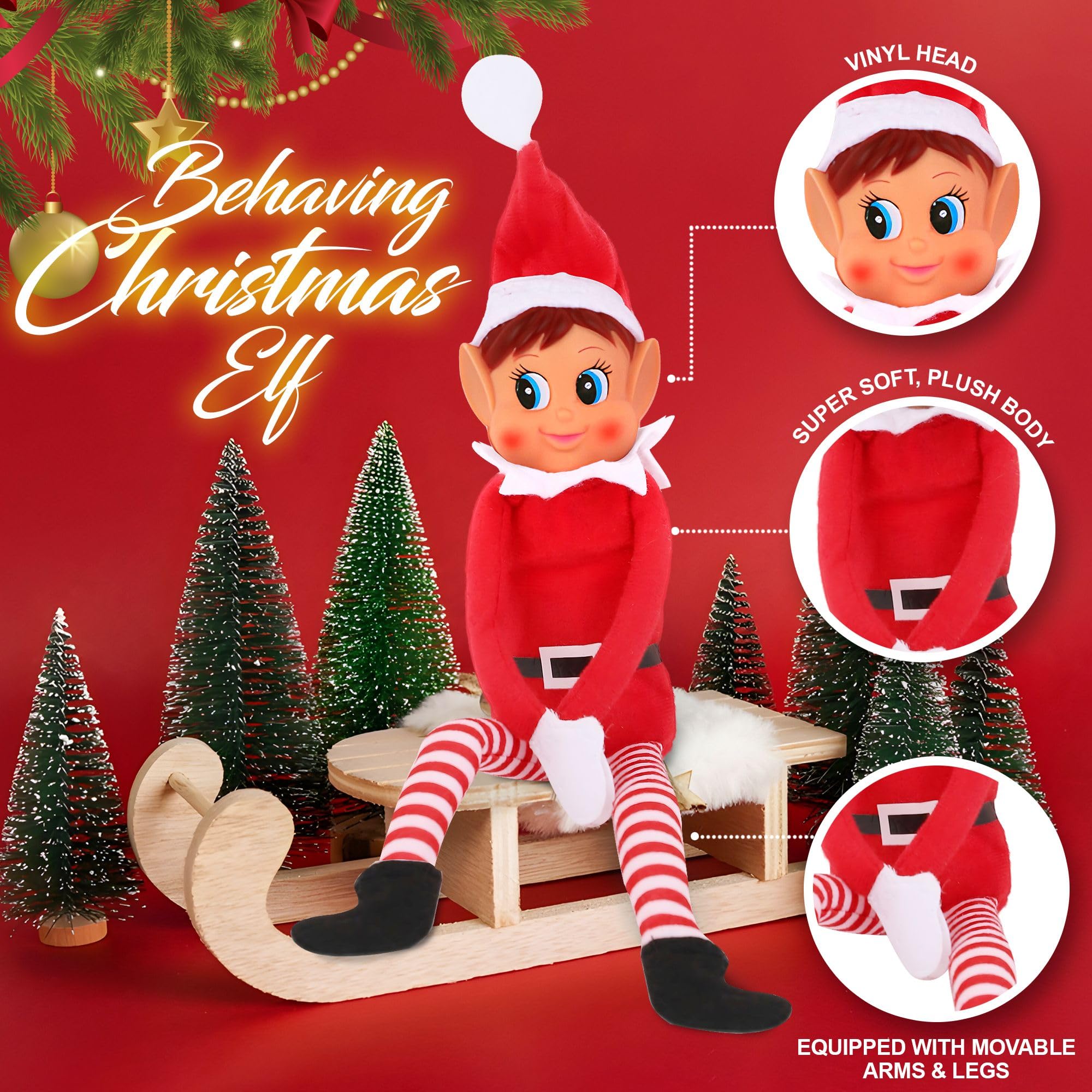 Elves Behavin Badly 12" Red Long Leg Soft Body Vinyl Face Girl Elf With Hat 3