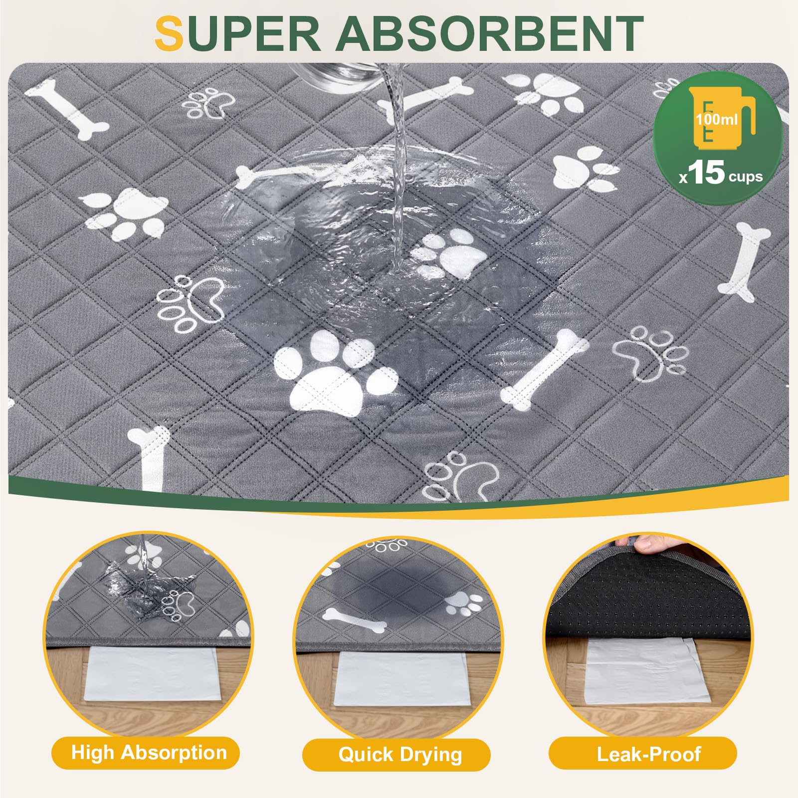 Gimars Reusable Training Pads - 100×70 cm, 2 Pack, Super Absorbent, Washable