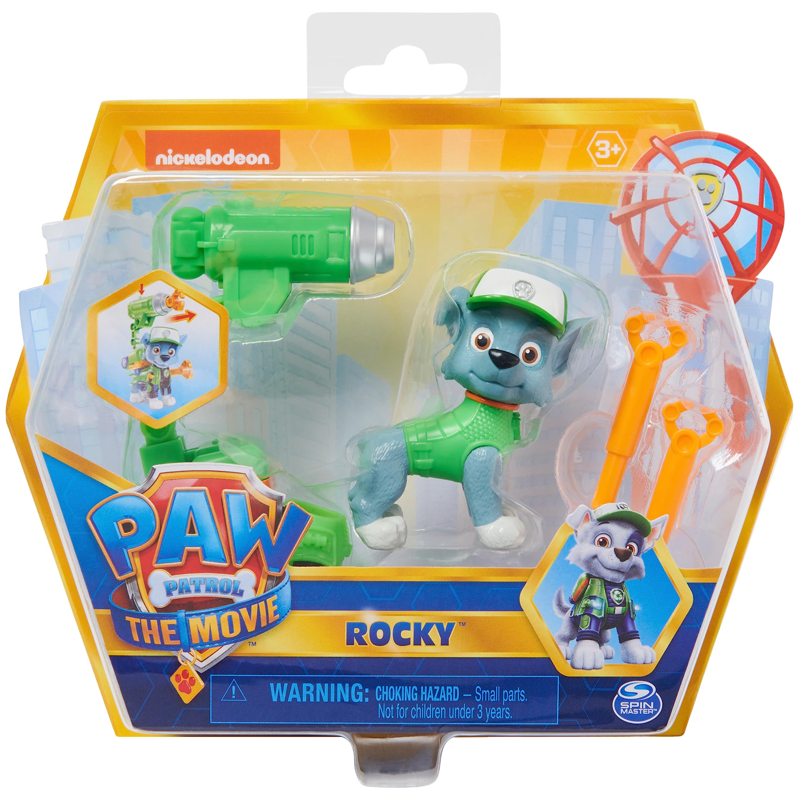 Paw Patrol Rocky Action Figure with Clip-on Backpack and 2 Projectiles - Movie Collectible Toy for Kids 3+ 8