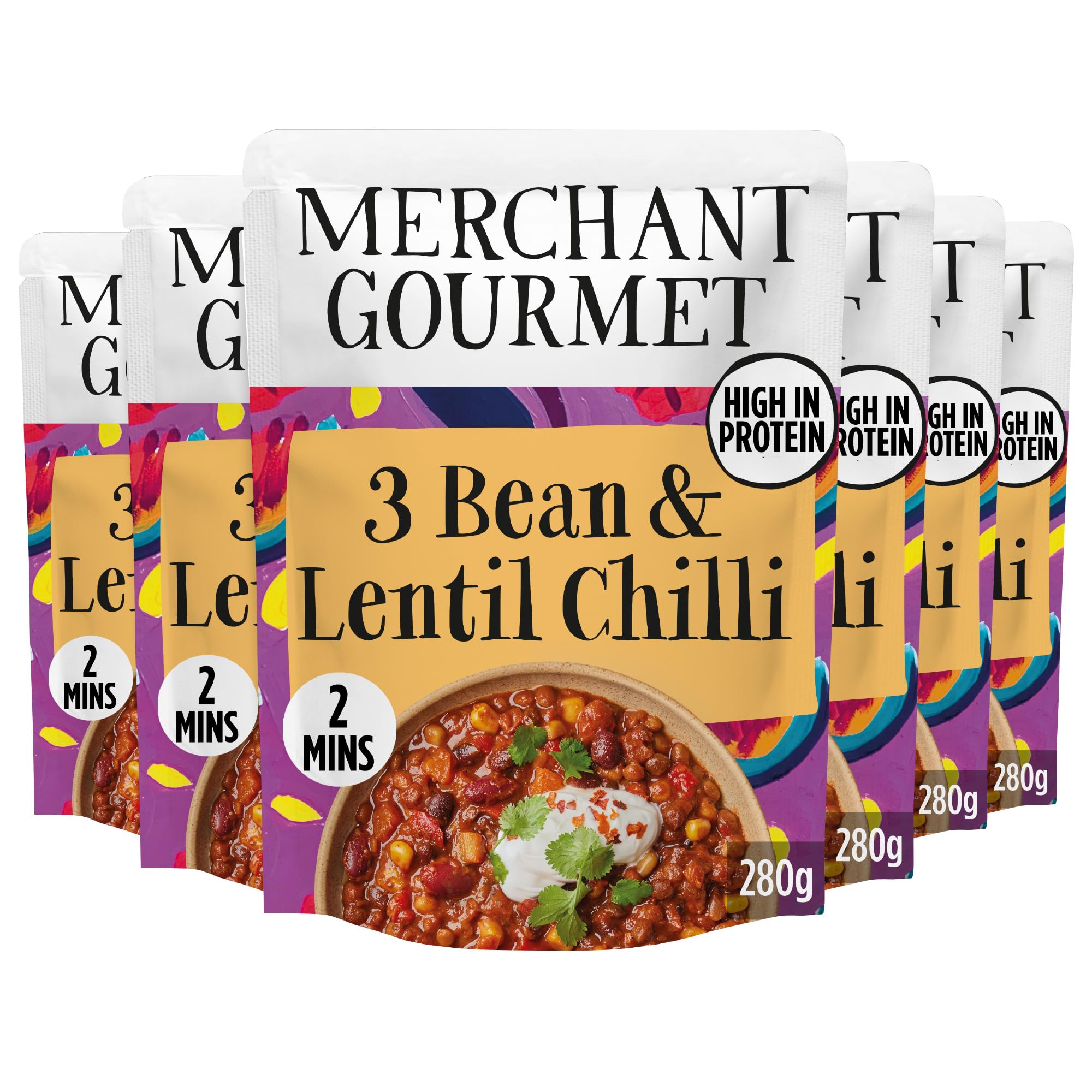 Merchant Gourmet Ready-to-Eat 3-Bean & Lentil Chilli with Chipotle | 6 x 280g Pouches | High Protein & Fibre