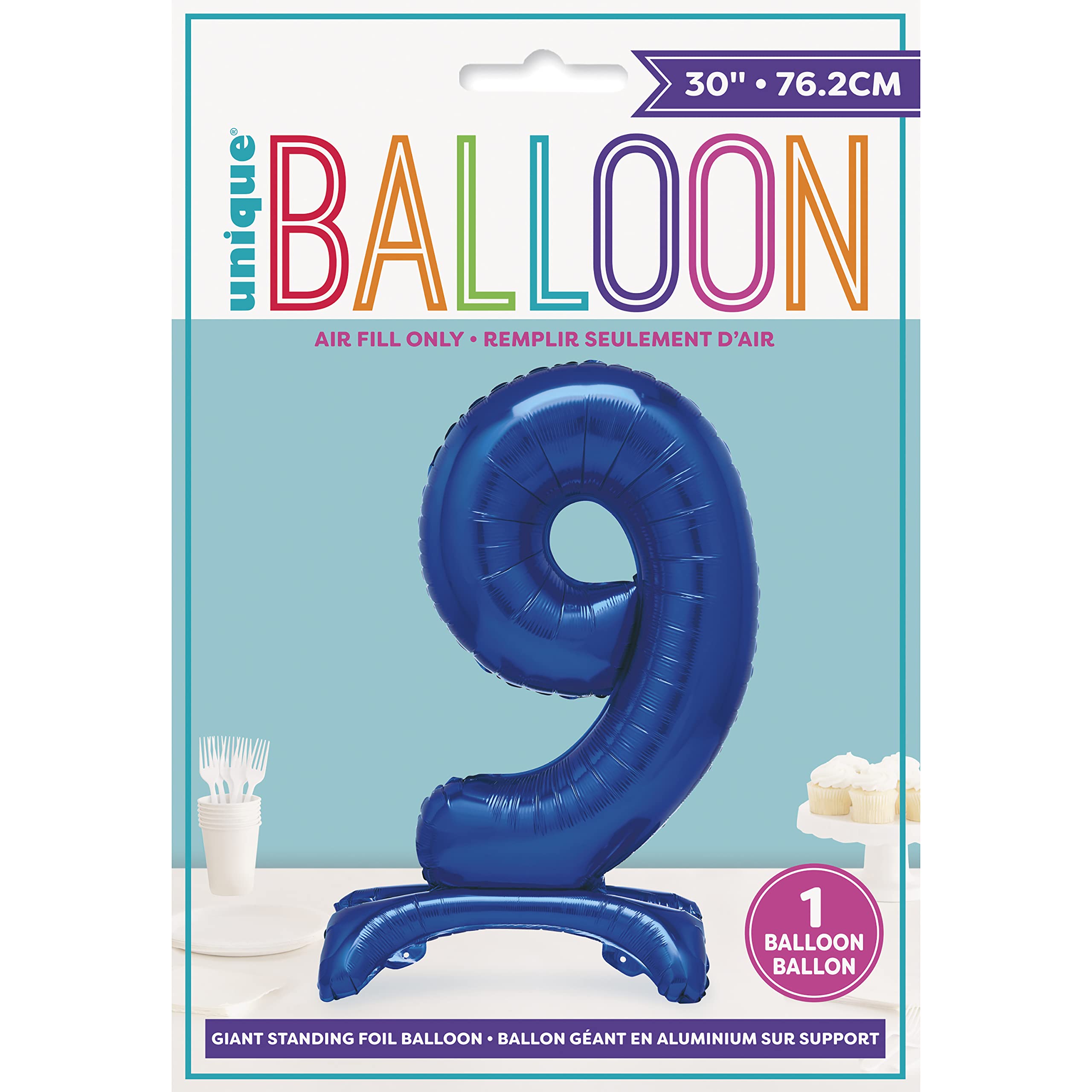 Unique Blue Standing Number 9 Foil Balloon 30" - Giant Air-Fill Party Decoration 2