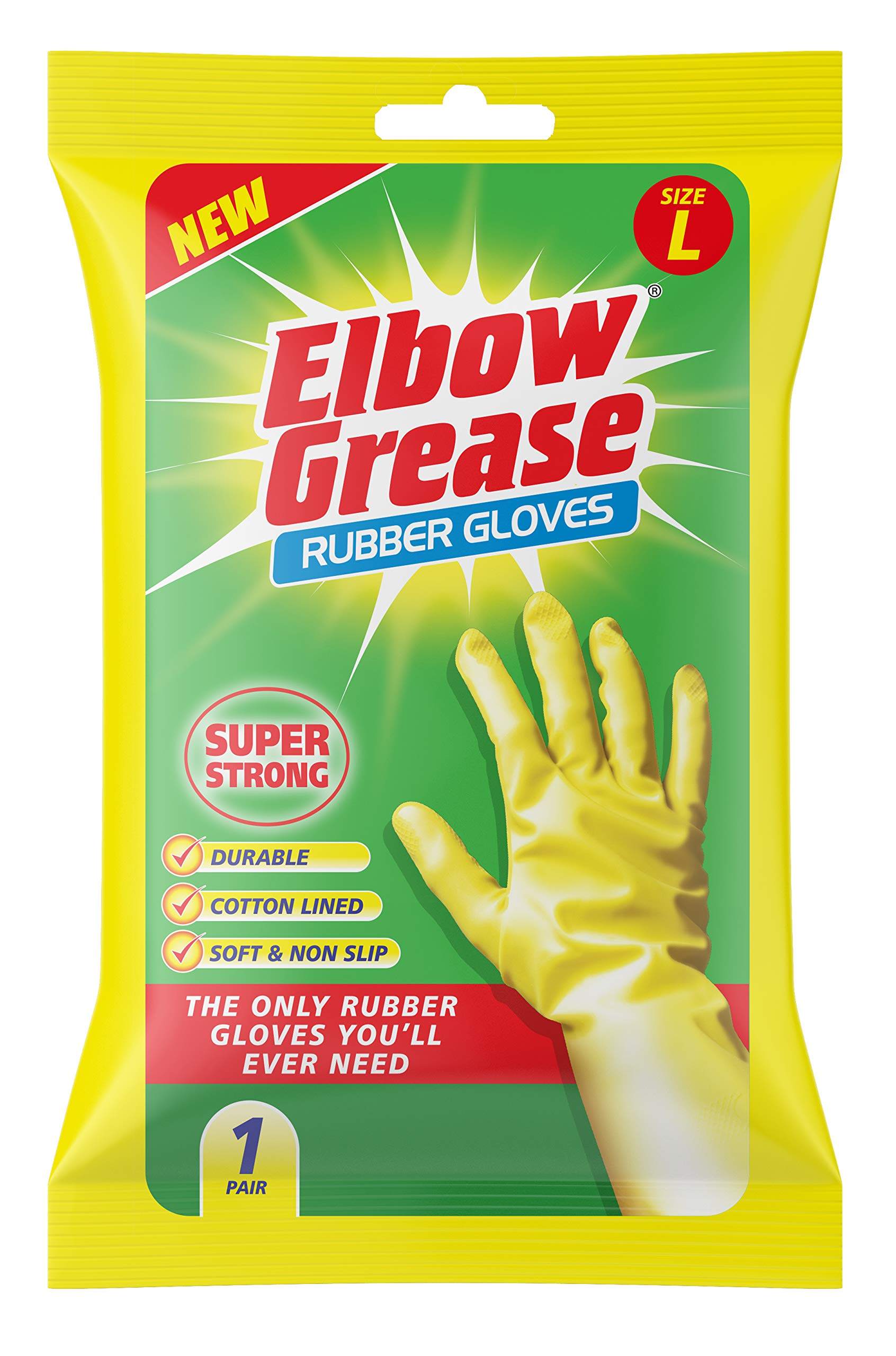 Elbow Grease Rubber Gloves - Super Strong & Durable | Cotton Lined | Size L (Pack of 1)