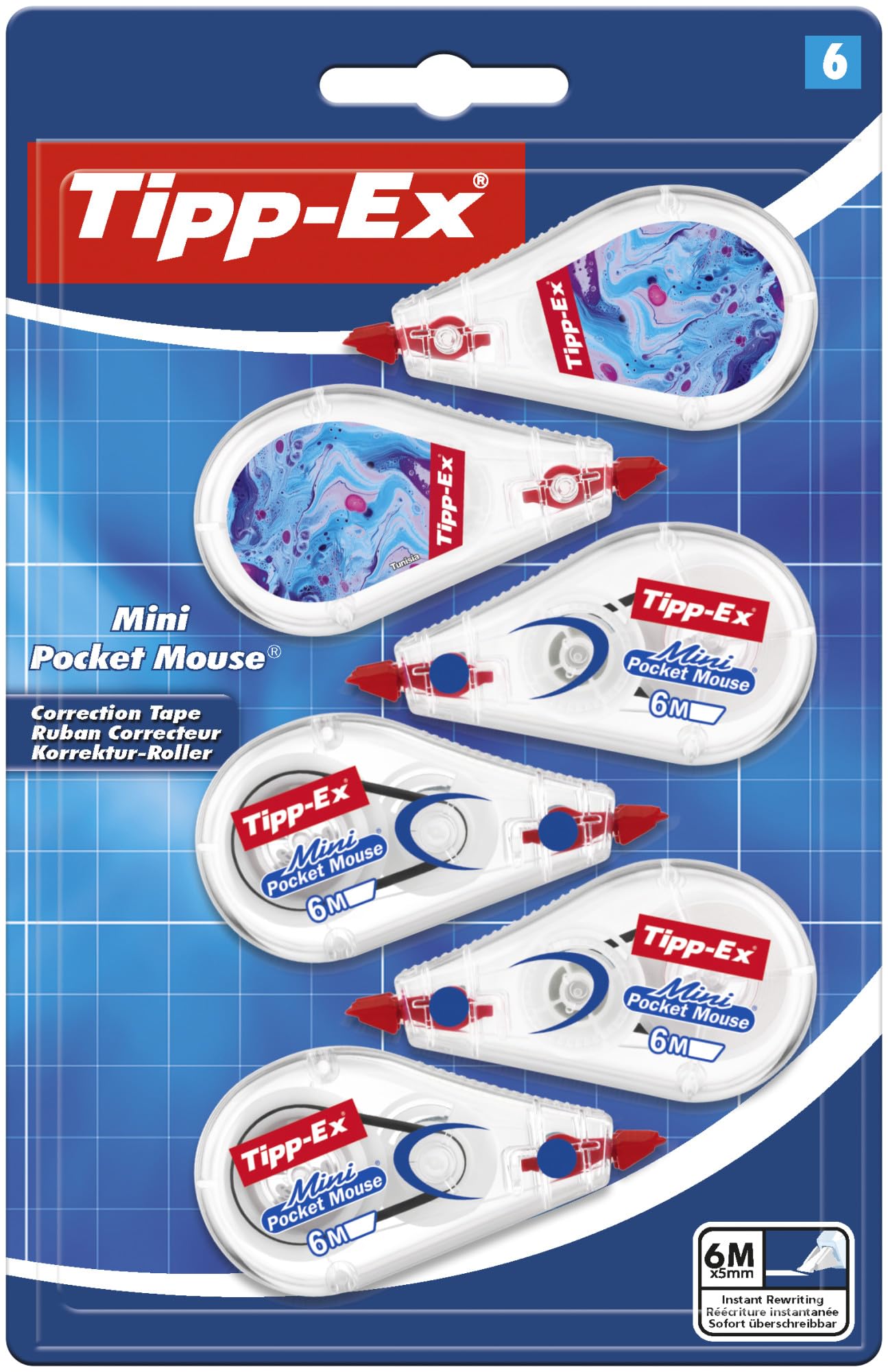 Tipp-Ex Mini Pocket Mouse Correction Tape - Pack of 6 | 5mm Line Width | Ambidextrous Use