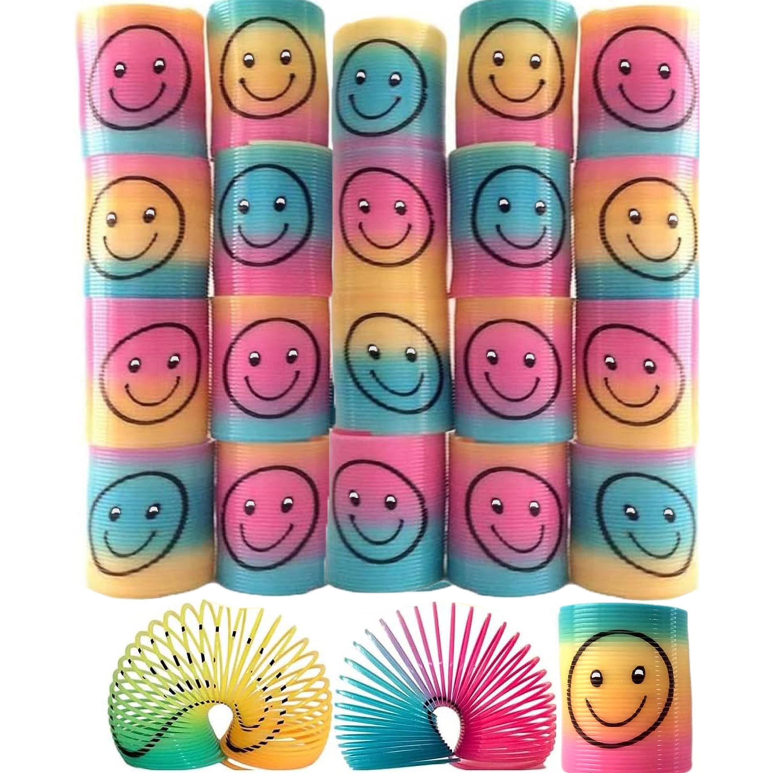 SHATCHI 6Pcs Rainbow Smile Face Springs - Stretches Up To 1 Meter | Plastic Wind-Up Toy 3