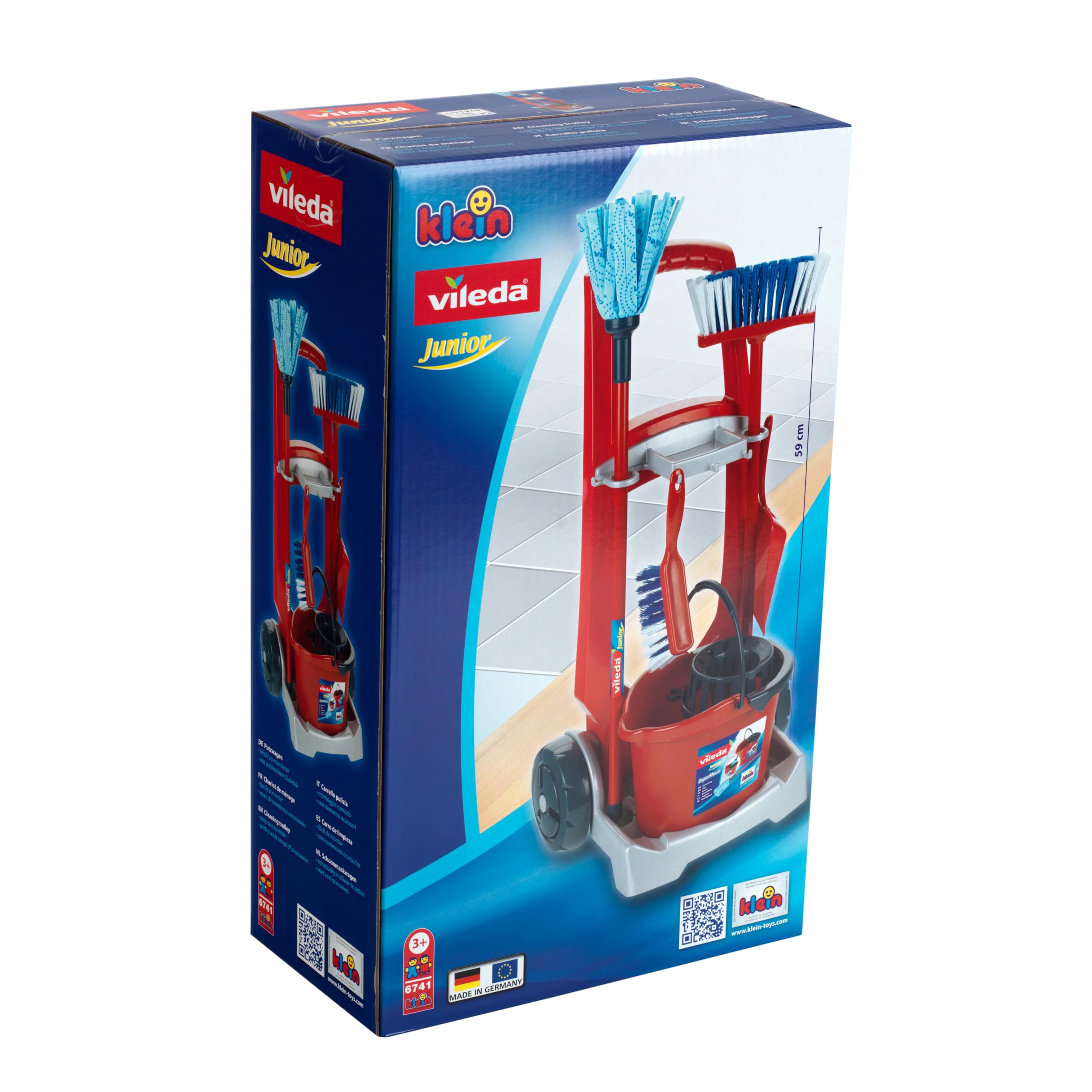 Theo Klein 6741 Vileda Broom Trolley Playset - Includes Mop, Bucket, Broom & Dustpan - Pretend Play for Ages 3+ 12