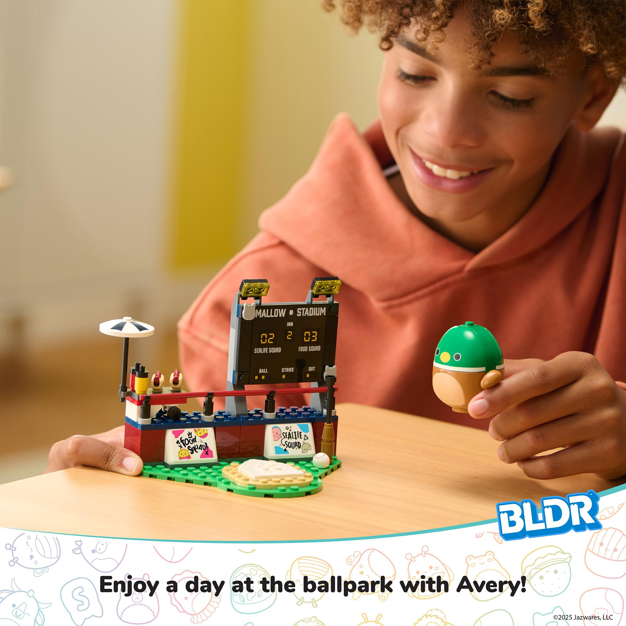 BLDR Squishmallows Avery’s Ball Game Building Set - 121-Piece Playset with Buildable Figure 13