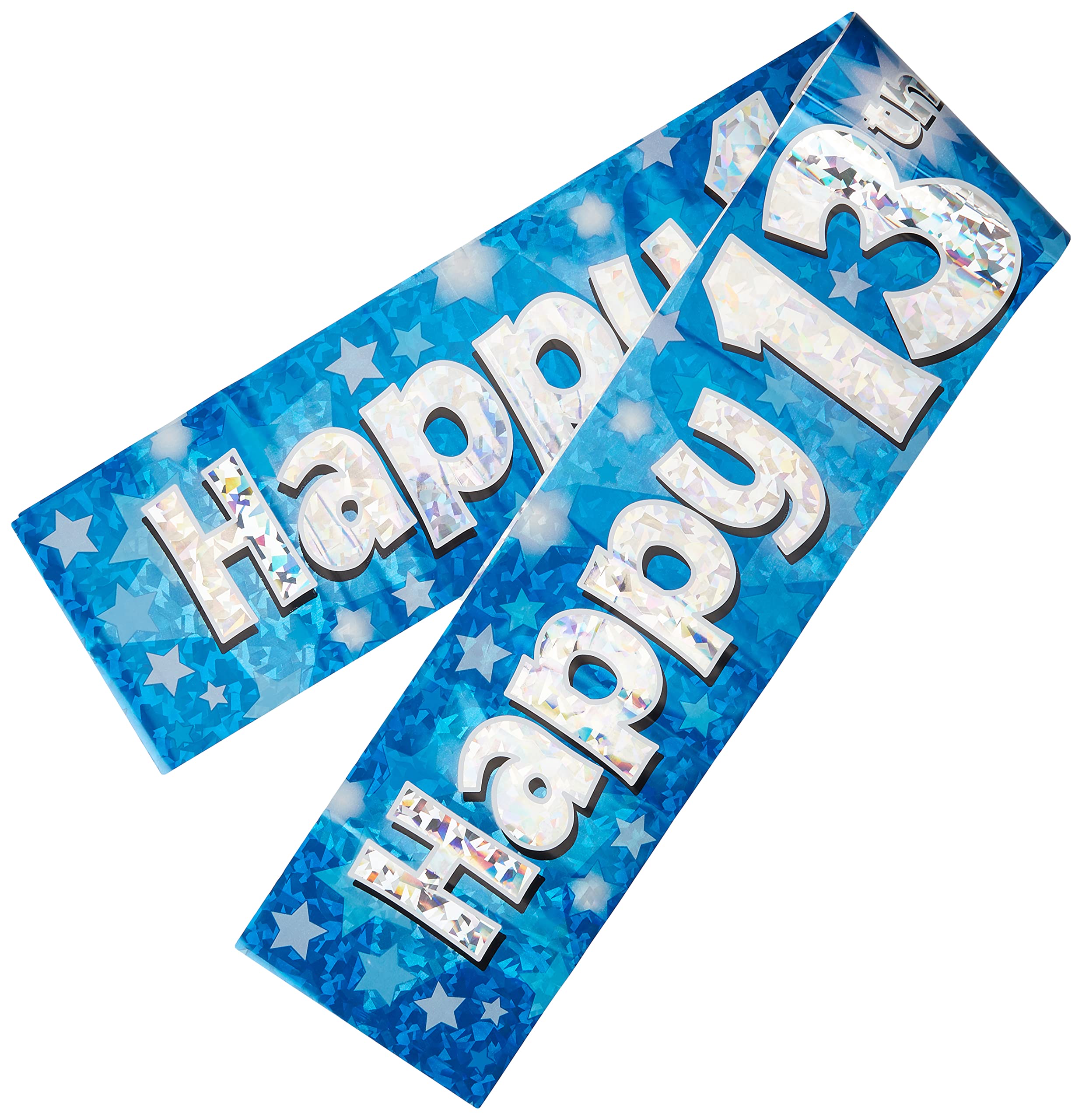 OakTree 13th Sparkling Fizz Birthday Banner - 9ft Blue Holographic | Lightweight