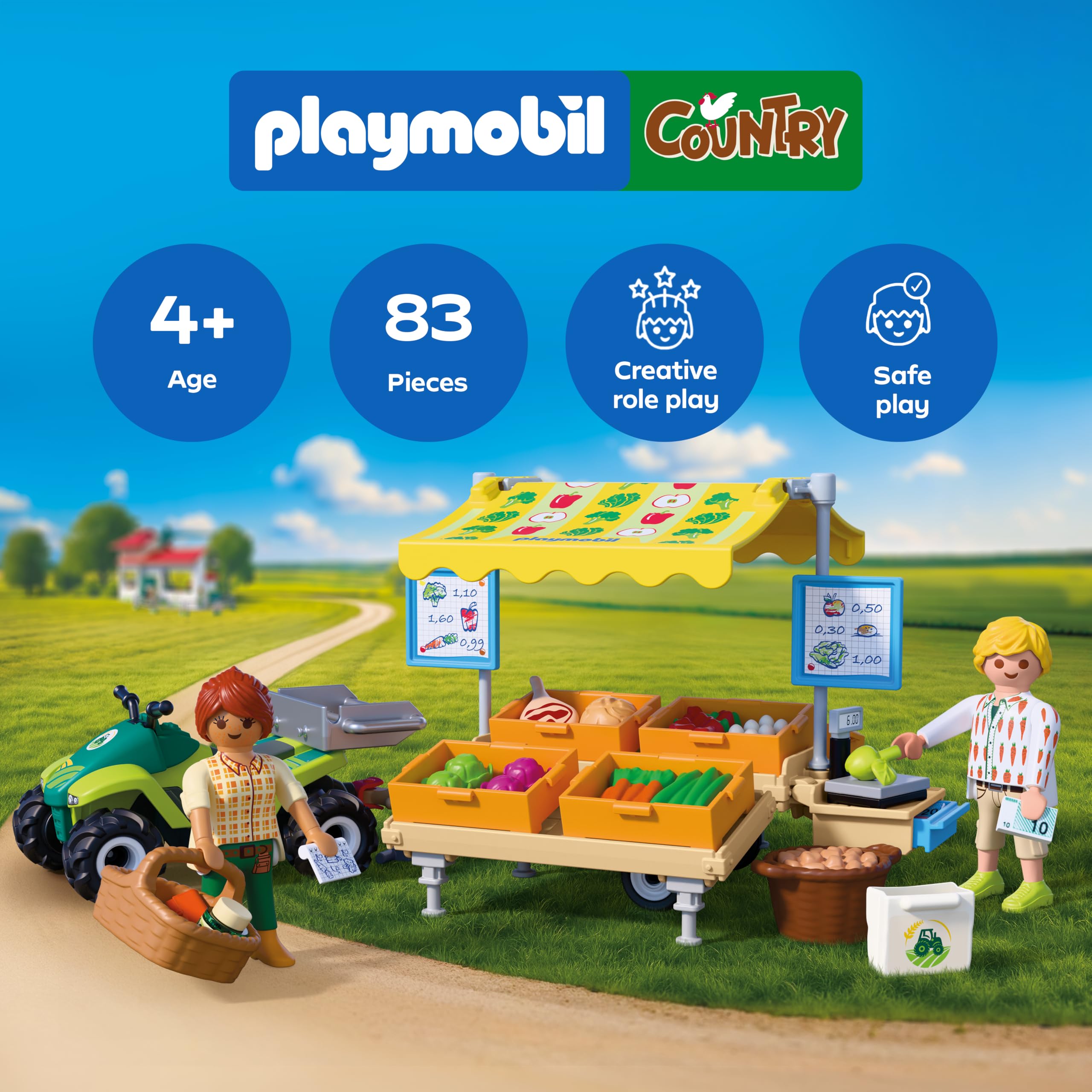 Playmobil Country Farm Stand Mobile Market Stand with Quad Playset (Ages 4+)