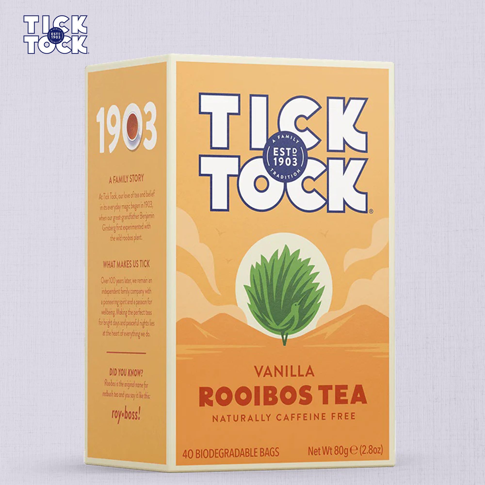 Tick Tock - Vanilla Rooibos Caffeine-Free Tea Pack of 4 x 40 Tea Bags 5