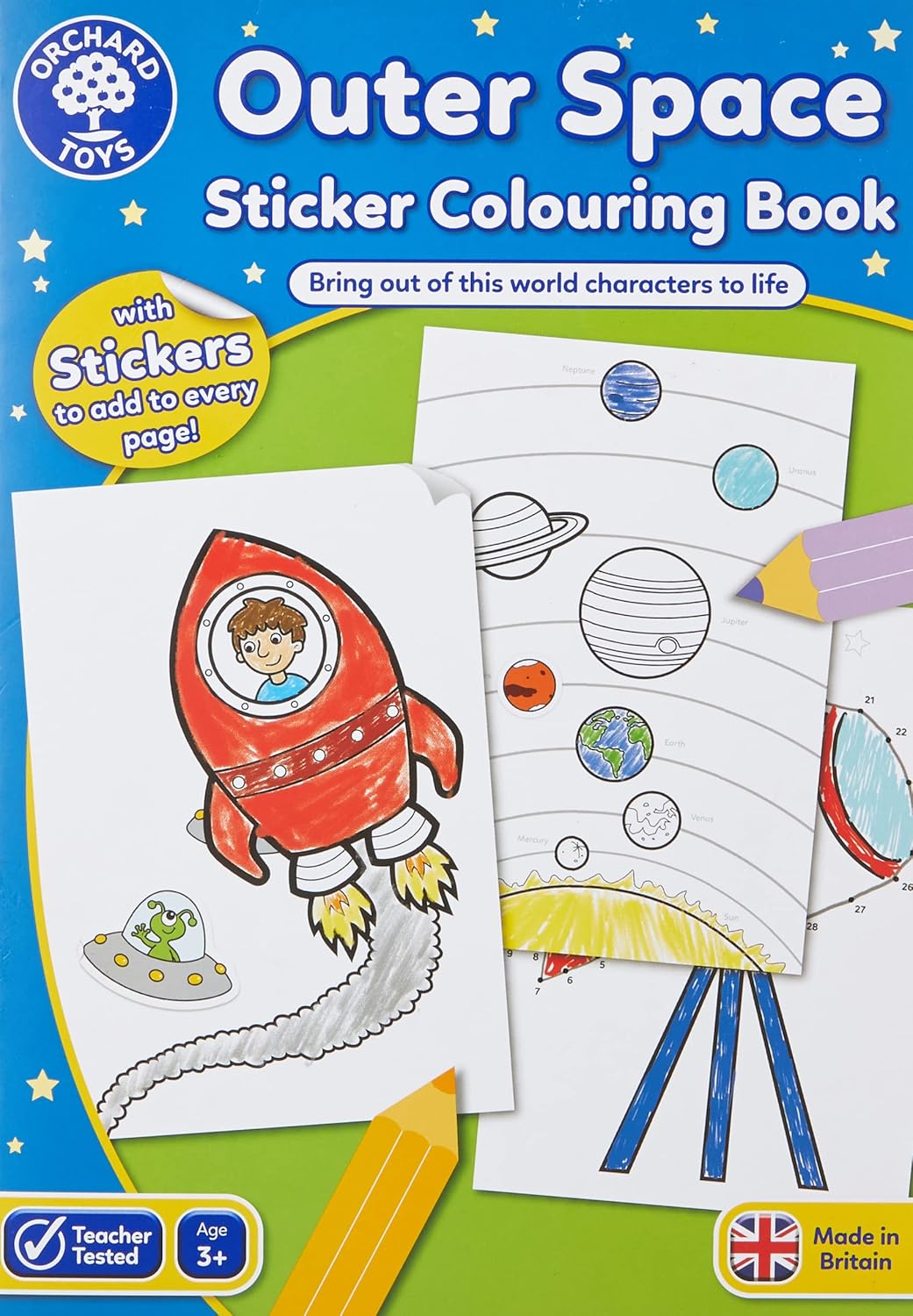 Orchard Toys Outer Space Sticker Colouring Book - Educational Activity Book with 35 Stickers - Ages 3+ 1