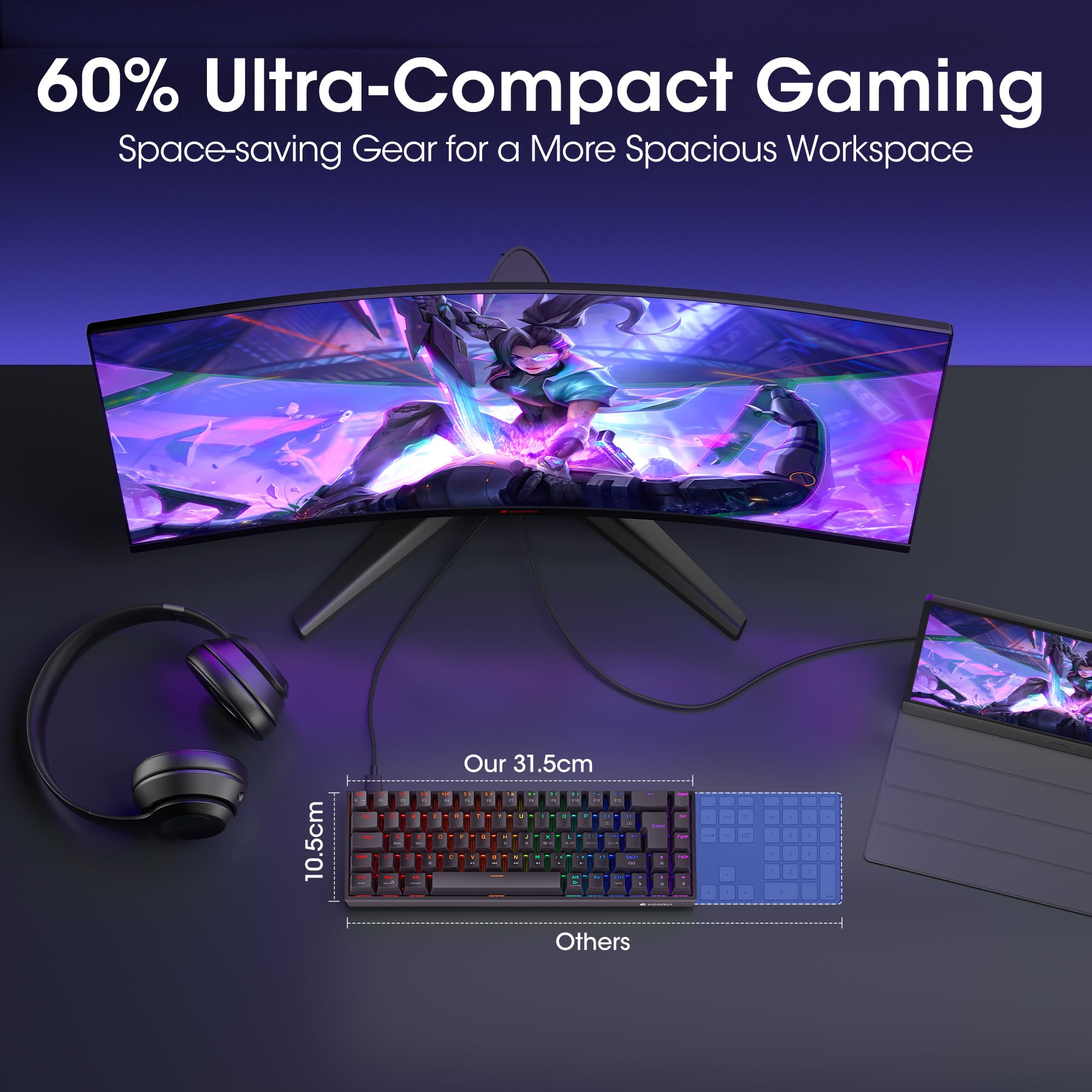 KOORUI 60% Mechanical Gaming Keyboard MKC01 - Red Switch RGB Backlit Compact Keyboard 5