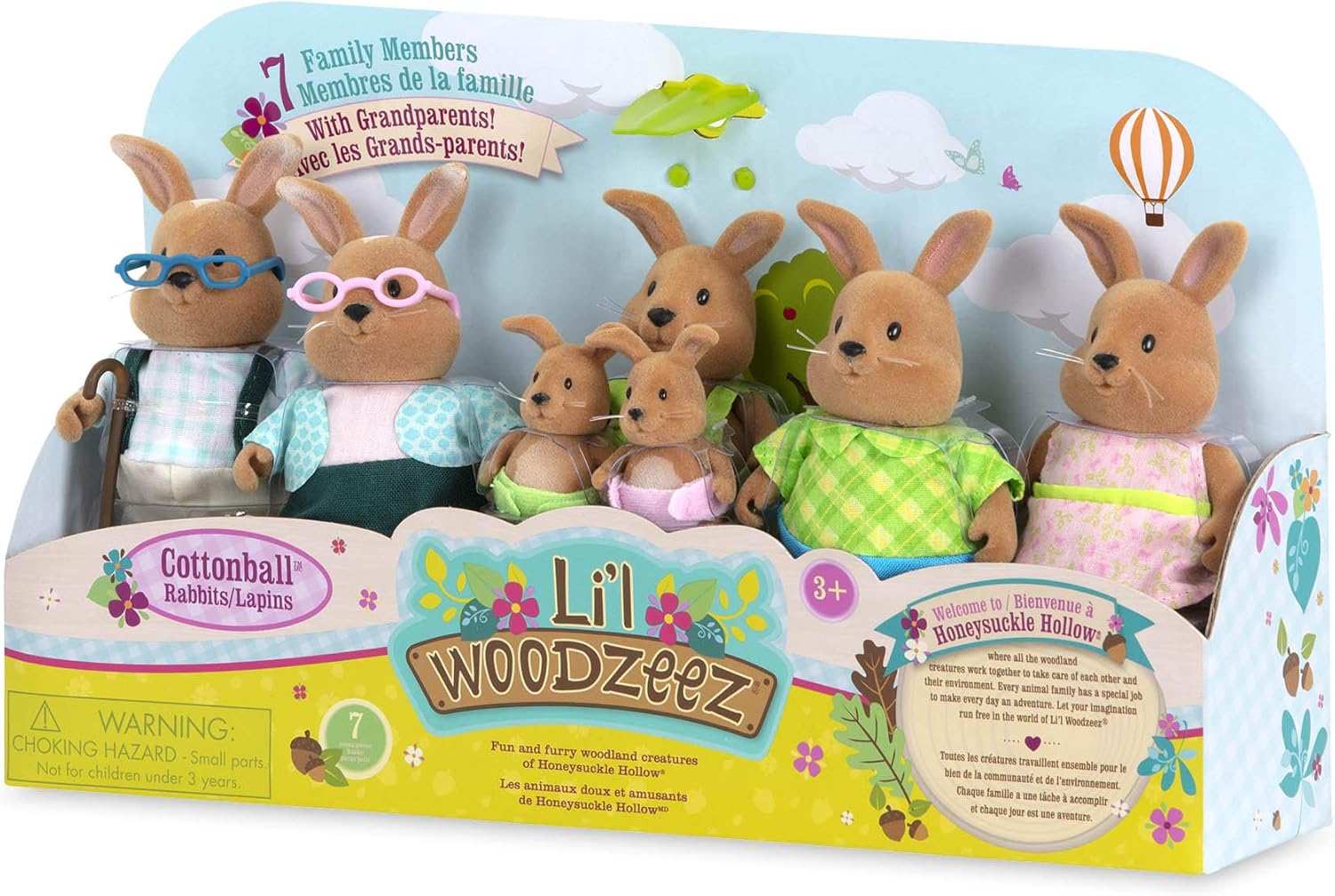Li'l Woodzeez Cottonball Rabbit Family - 7-Piece Movable Figurine Set with Interchangeable Outfits 3