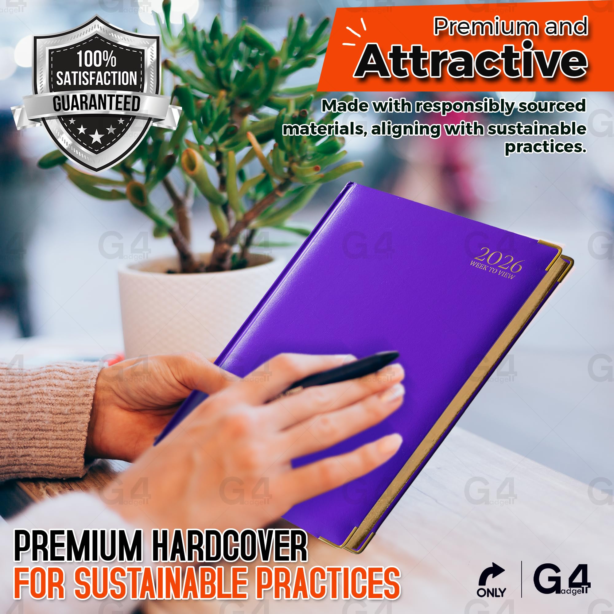 G4GADGET 2026 A4 Week to View Diary | Purple Hardback | Gilt Edges 3