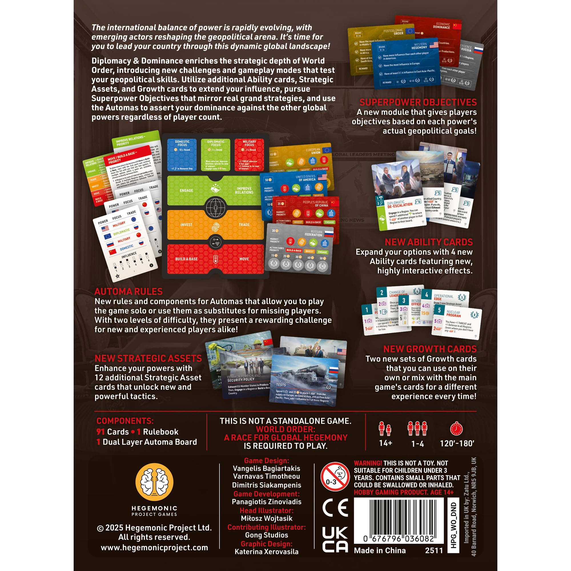 Hegemonic World Order: Diplomacy & Dominance Expansion - Strategy Board Game | 1-4 Players | Ages 14+
