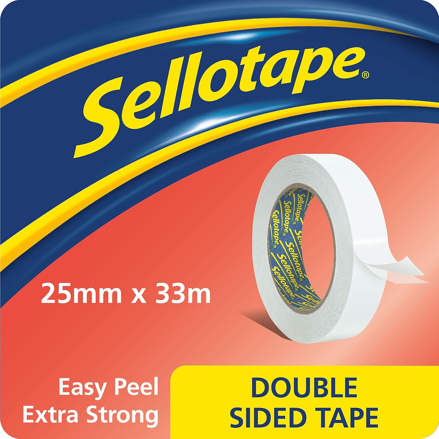 Sellotape Double Sided Tape, Strong Double Sided Tape for Everyday Use, Mounting, Arts & Crafts, Easy to Use Double Sided Sticky Tape with Solid Grip & Easy Peel, 25mmx33m