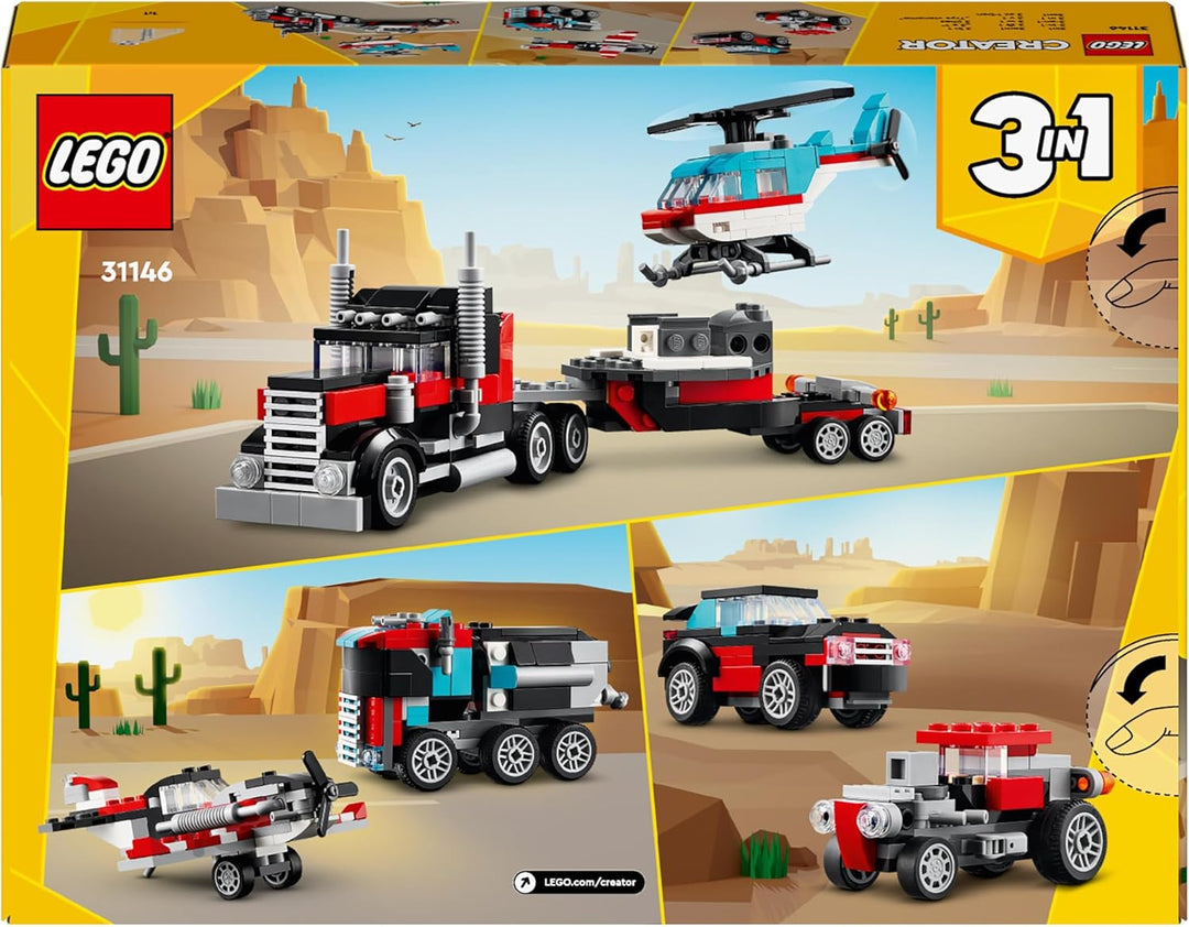 LEGO Creator 3in1 Flatbed Truck with Helicopter - 270 Piece Building Set for Ages 7+