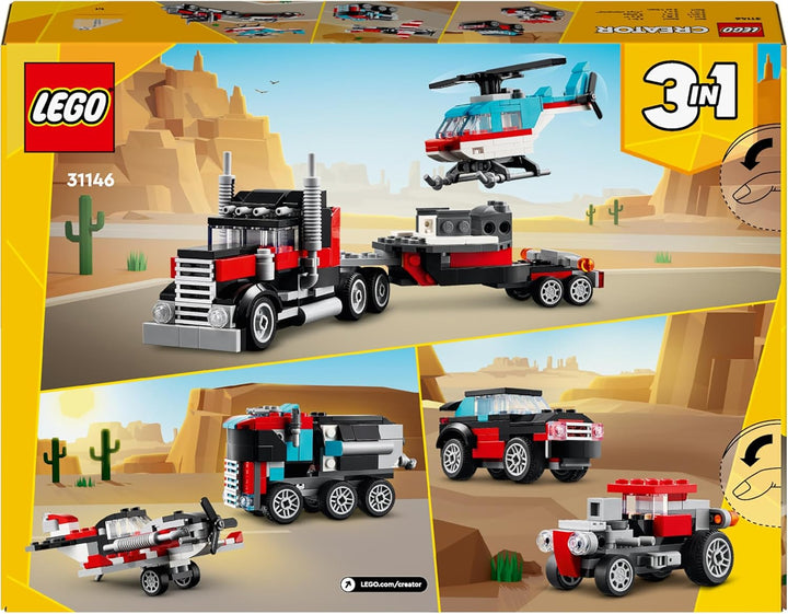 LEGO Creator 3in1 Flatbed Truck with Helicopter - 270 Piece Building Set for Ages 7+