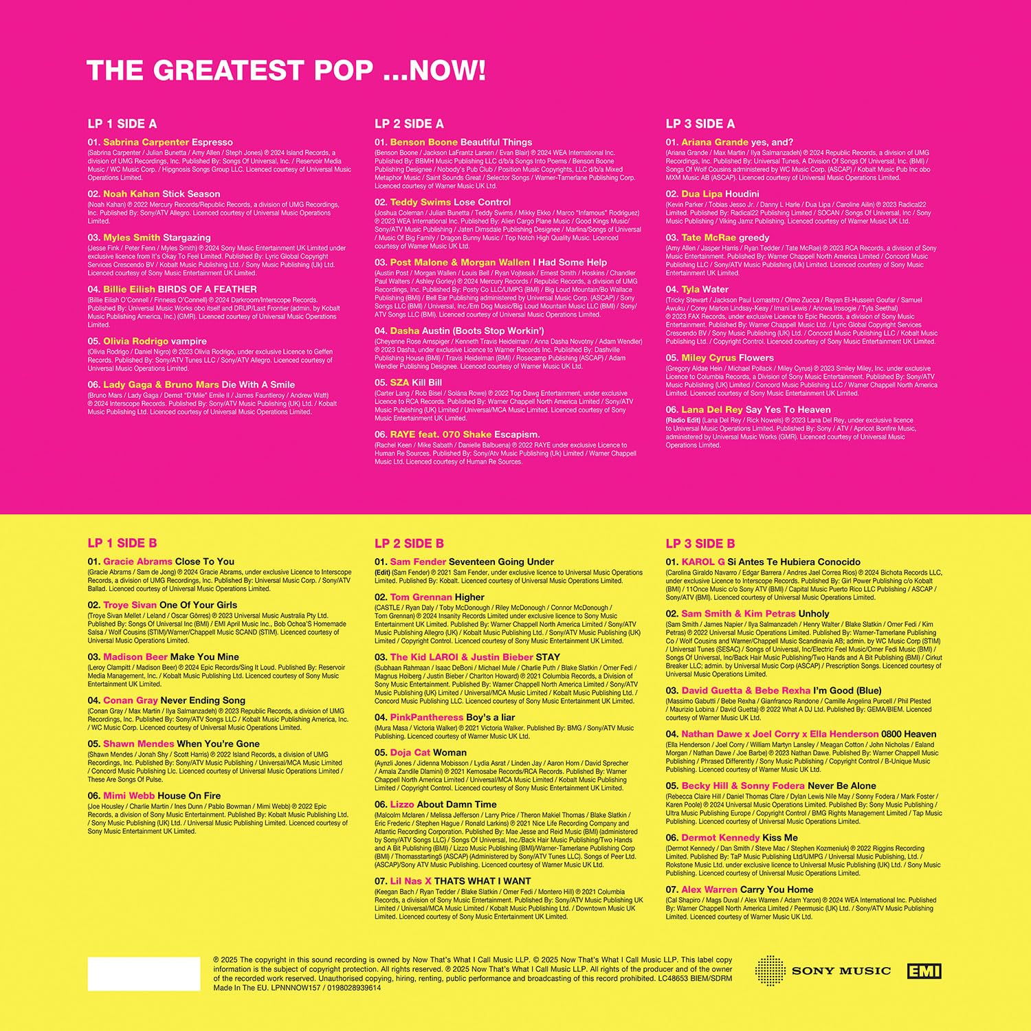NOW That’s What I Call Pop! [3-LP Vinyl] Bright Yellow, Hot Pink, Baby Blue 3
