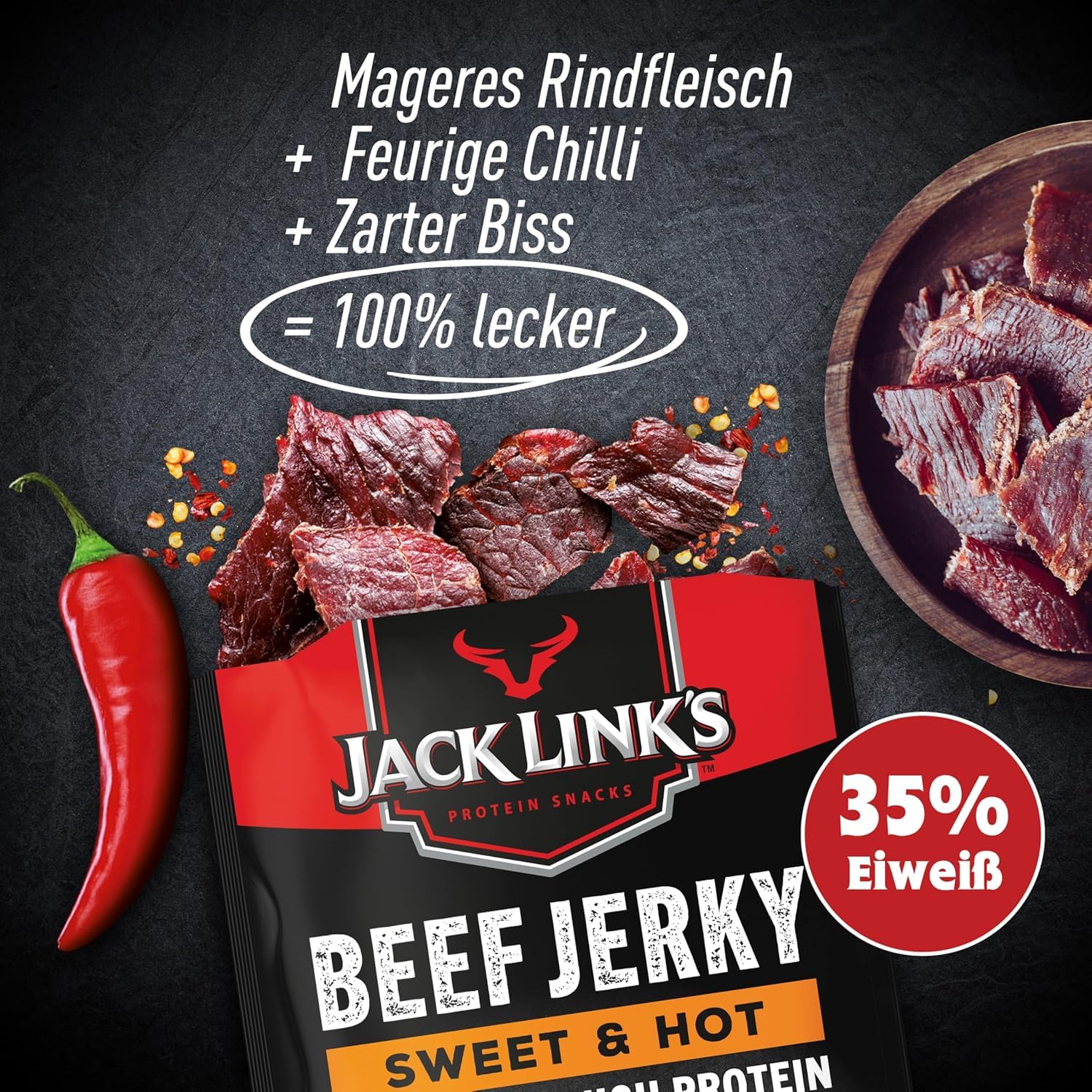 Jack Link's Beef Jerky Sweet & Hot - 12 x 40g Packs | High Protein Snack 2