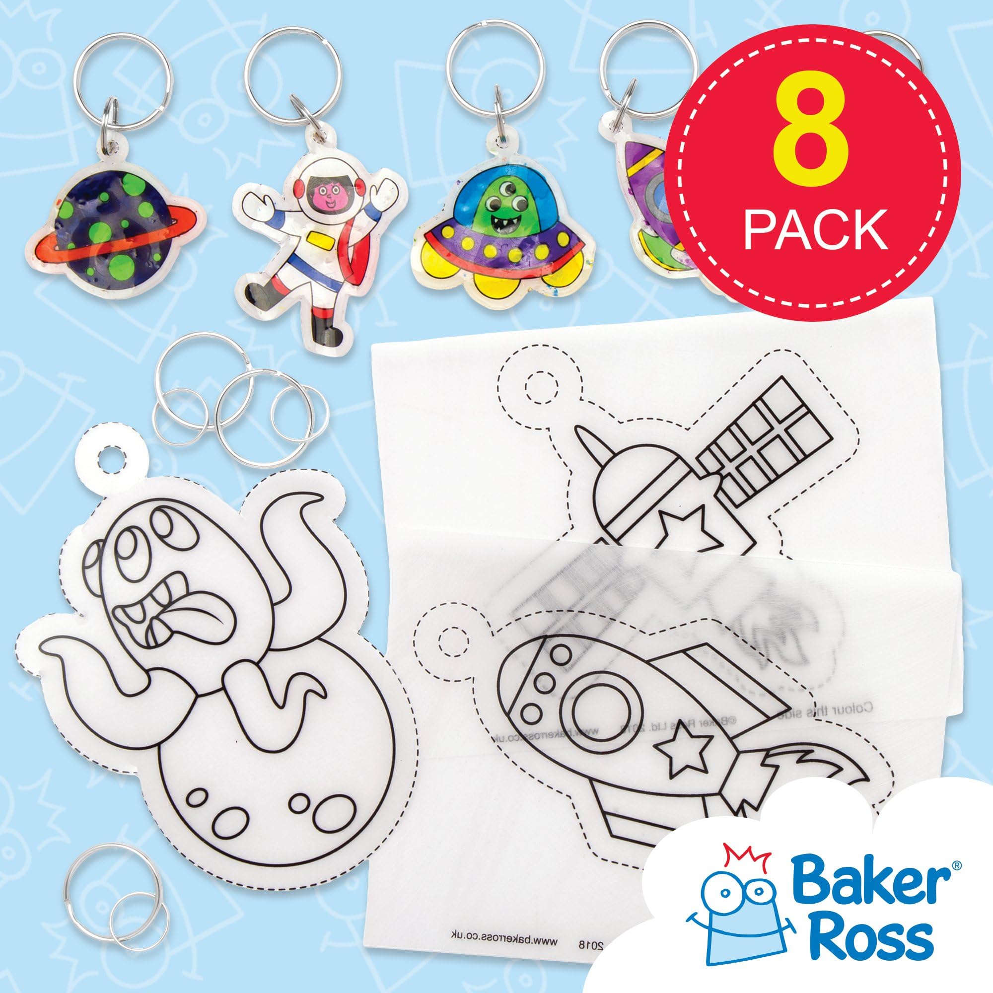 Baker Ross Solar System Super Shrink Keyrings - Pack of 8 | Arts & Crafts Kit | Kids Age 5+ 2