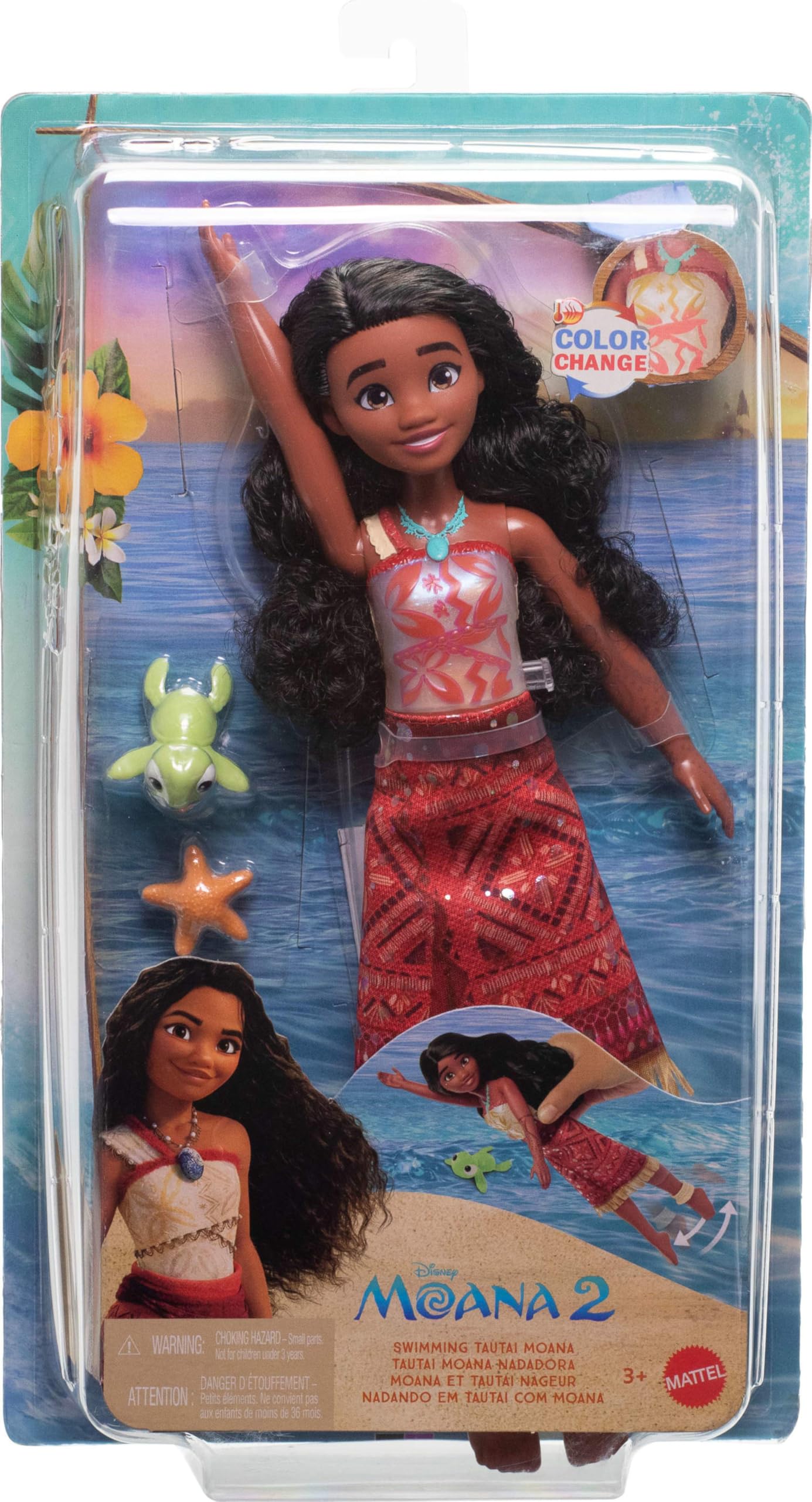 Swimming Tautai Moana Fashion Doll - Color-Change Bodice & Kicking Legs, Inspired by Disney Moana 2, Ages 3+ 6