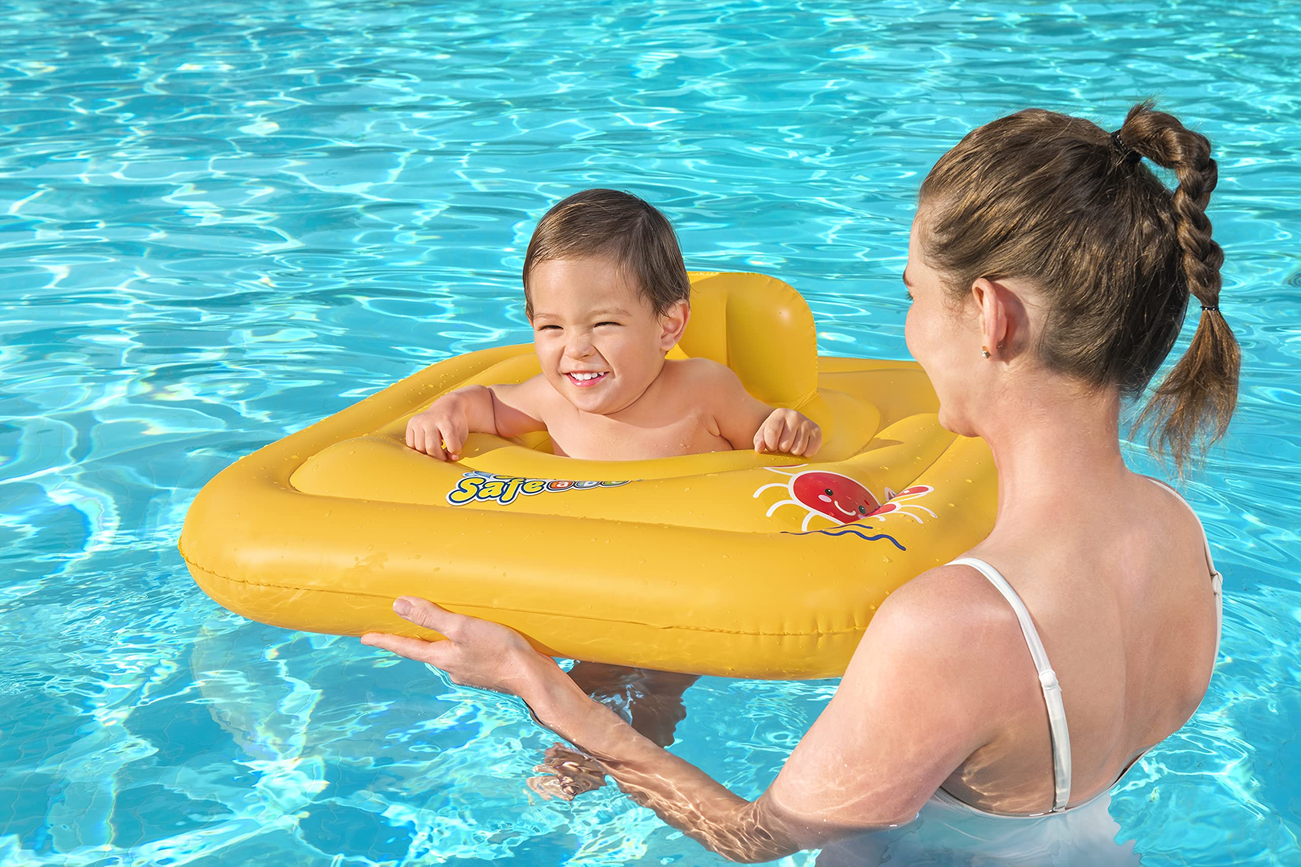Bestway Swim Safe ABC WonderSplash Square 3-Ring Baby Boat Float - Ages 1-2, Max 15KG, Yellow