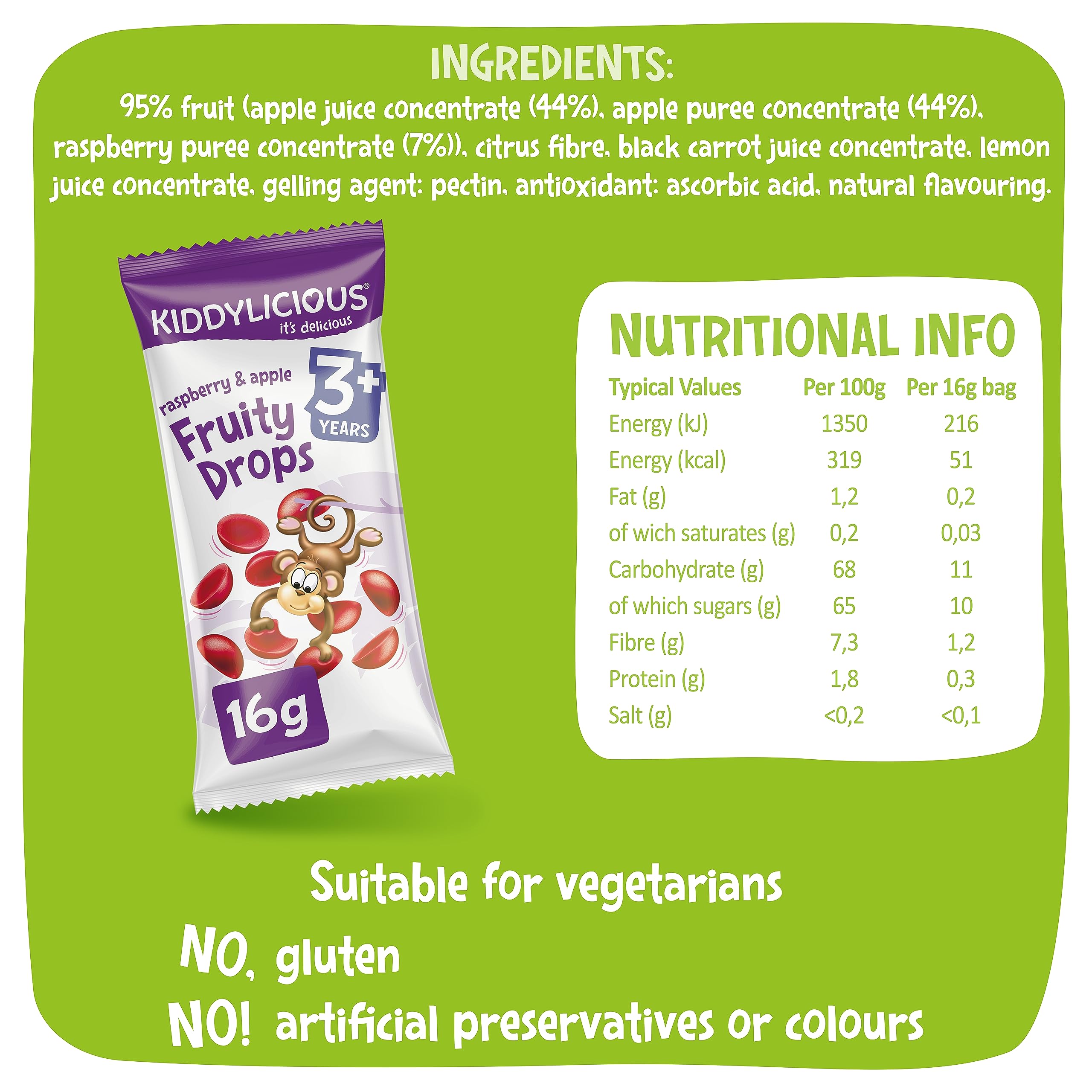 Kiddylicious Raspberry & Apple Fruity Drops - 95% Fruit Snacks | Gluten Free | 28 Count 7
