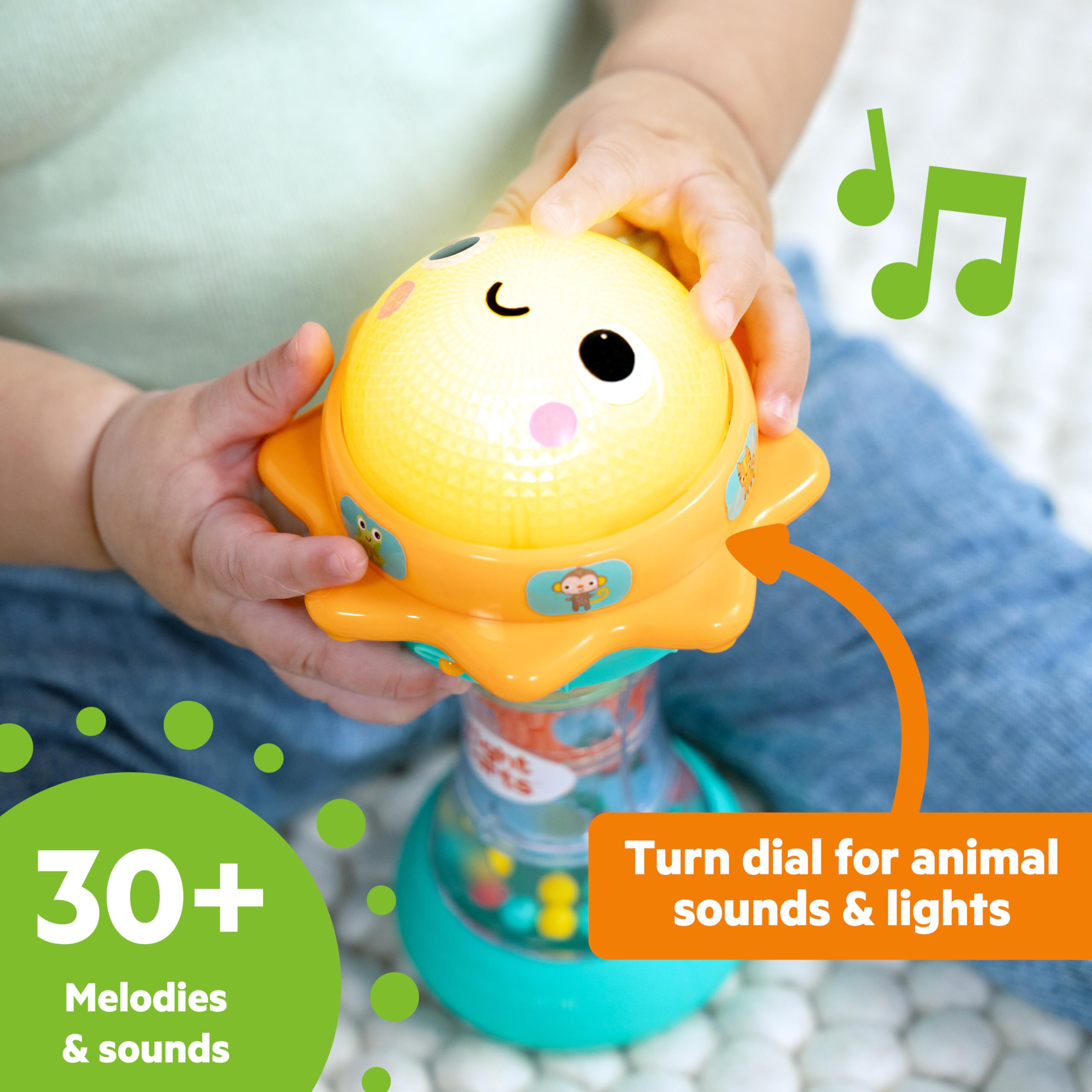 Bright Starts Just for Sun Flashlight Toy - Lights, Animal Sounds & Rattle Beads for Babies 6M+ 6
