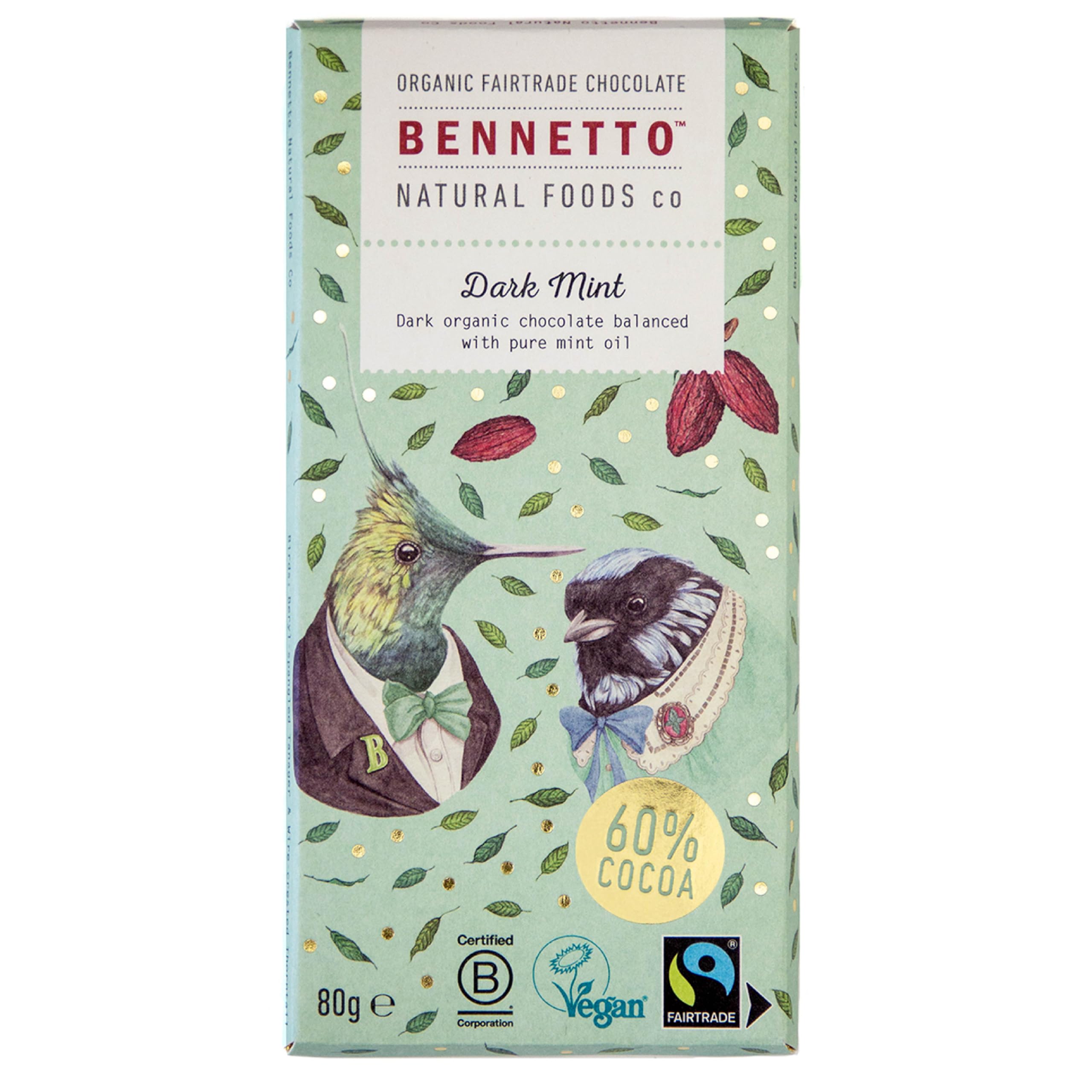 Bennetto Dark Mint Dark Chocolate with 60% Cocoa and Peppermint Oil - 90g 1