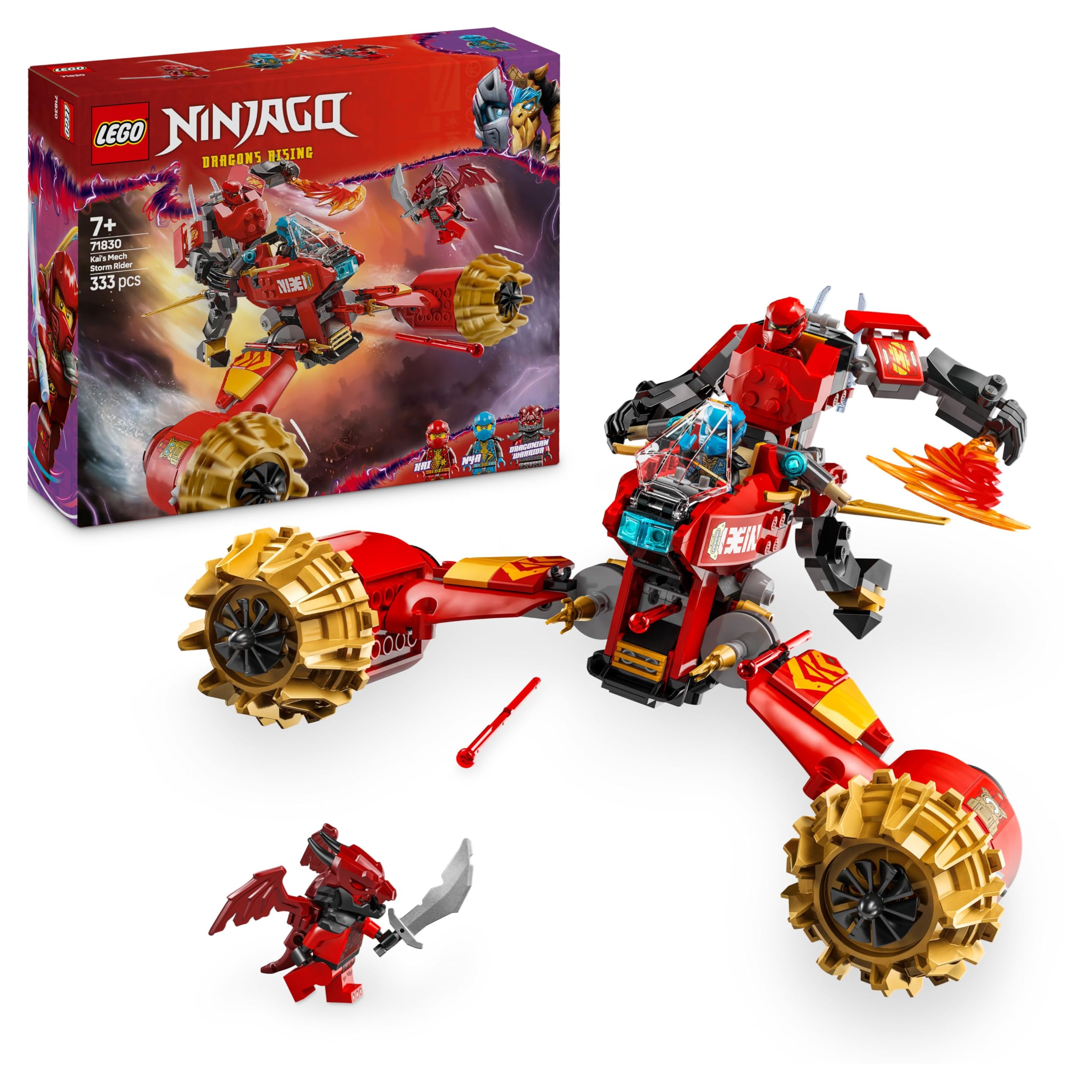 LEGO NINJAGO Kai’s Mech Storm Rider Building Set 71830 | Ages 7+ | 333 Pieces