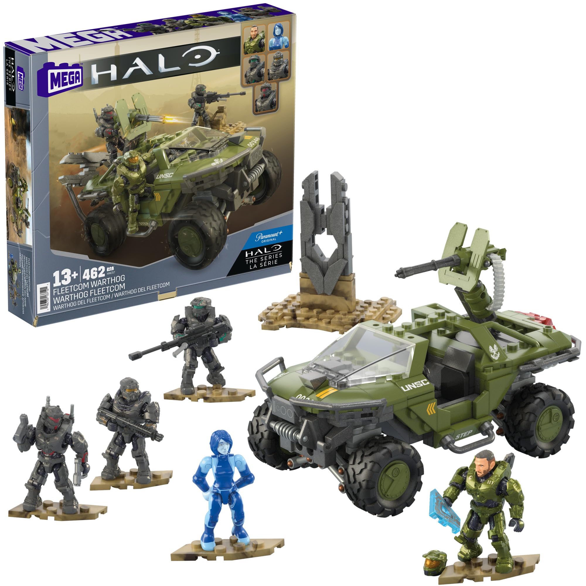 MEGA Halo The Series FLEETCOM Warthog ATV Building Set with 5 Figures - 469-Piece Playset for Ages 13+