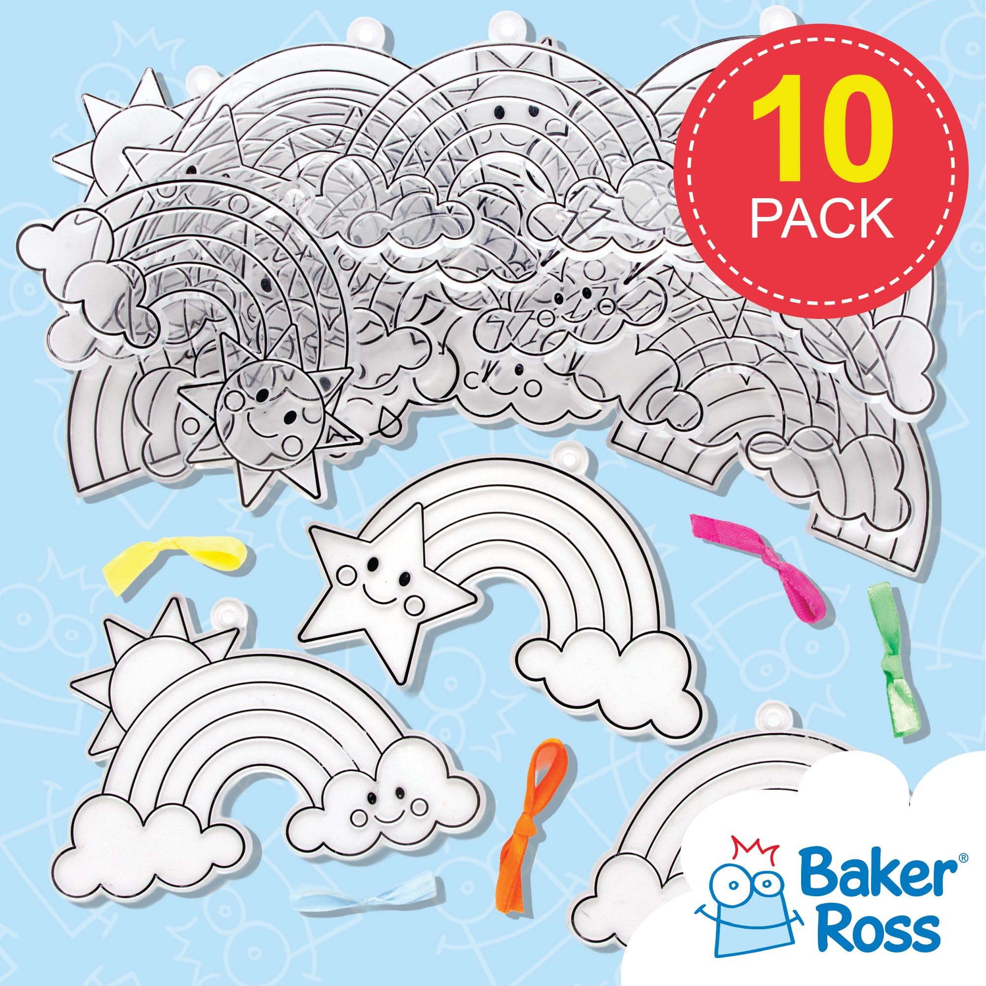 Baker Ross Rainbow Suncatcher Craft Kit - Pack of 10, Acrylic, Assorted Designs