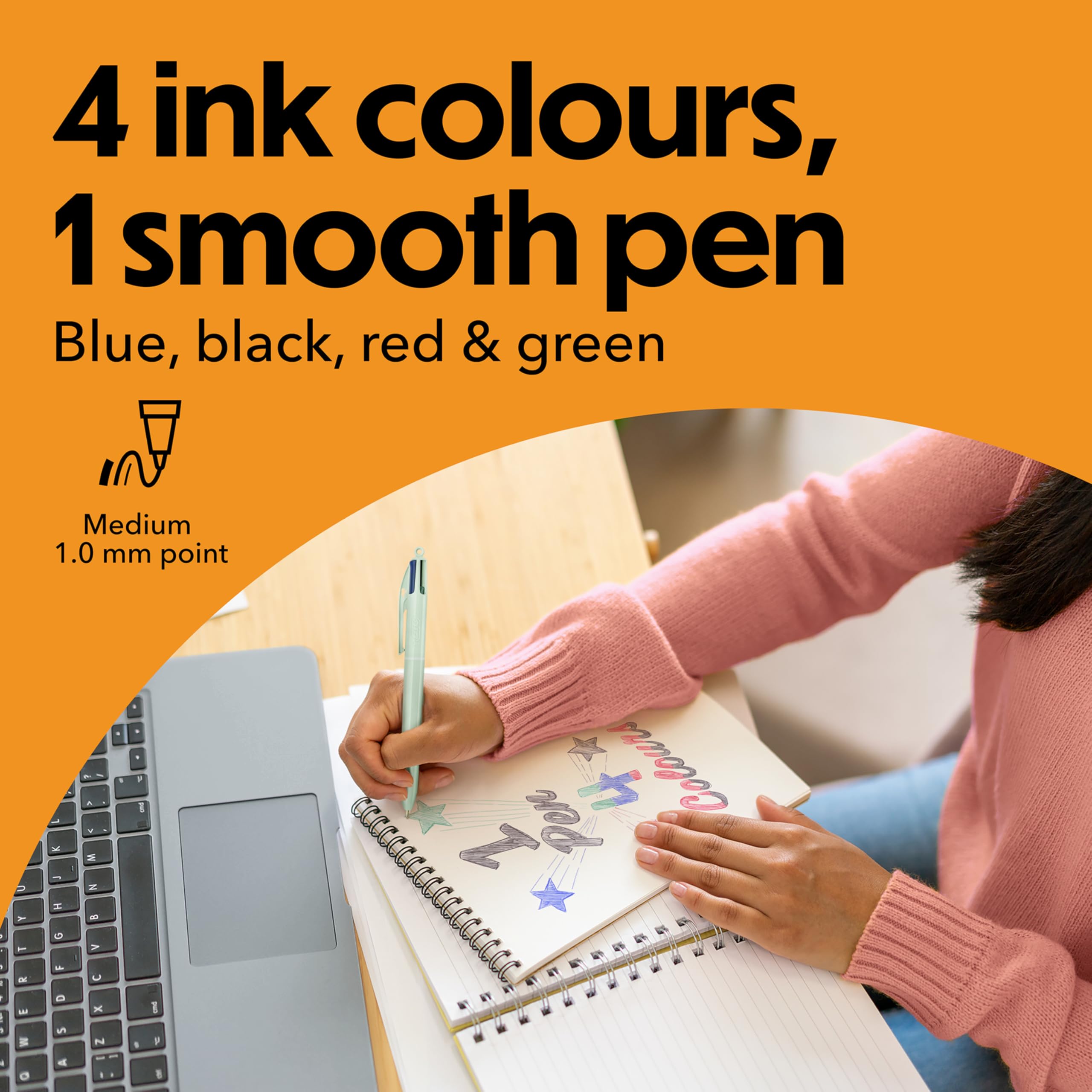 BIC 4 Colours Mineral Tones Ballpoint Pens - Pack of 5 | 1.0 mm Medium Point | Multicolor Ink 3