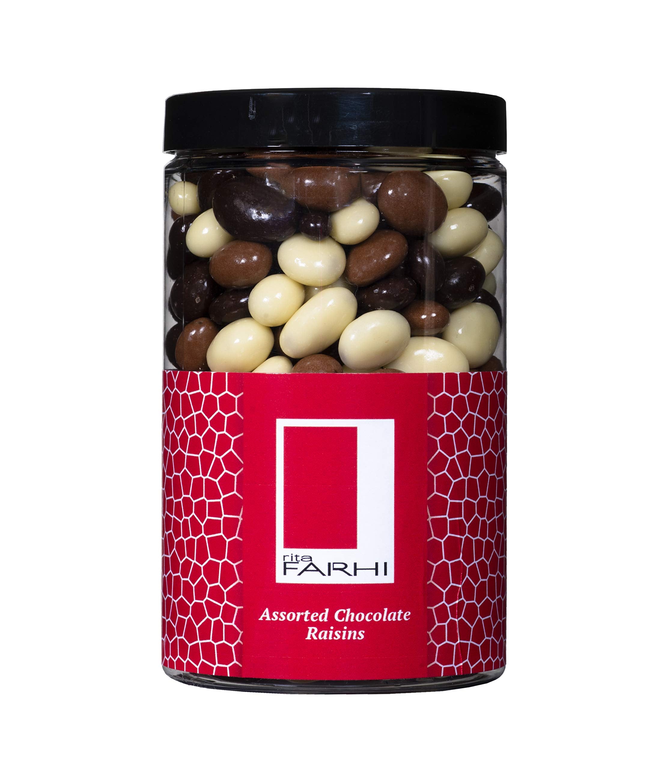 Rita Farhi Milk, Dark and White Chocolate Covered Raisins Gift Jar | 350g