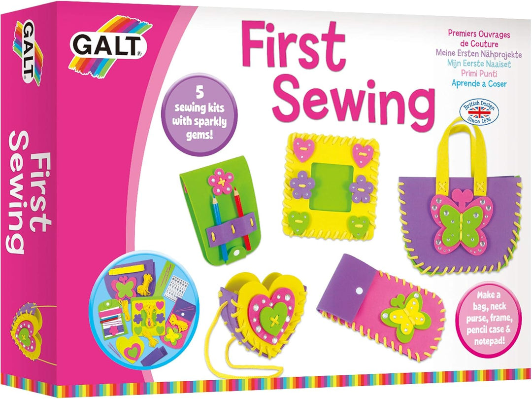Galt First Sewing Kids Craft Kit with Pencil Case, Purse & Frame - Foam Sewing Set for Children