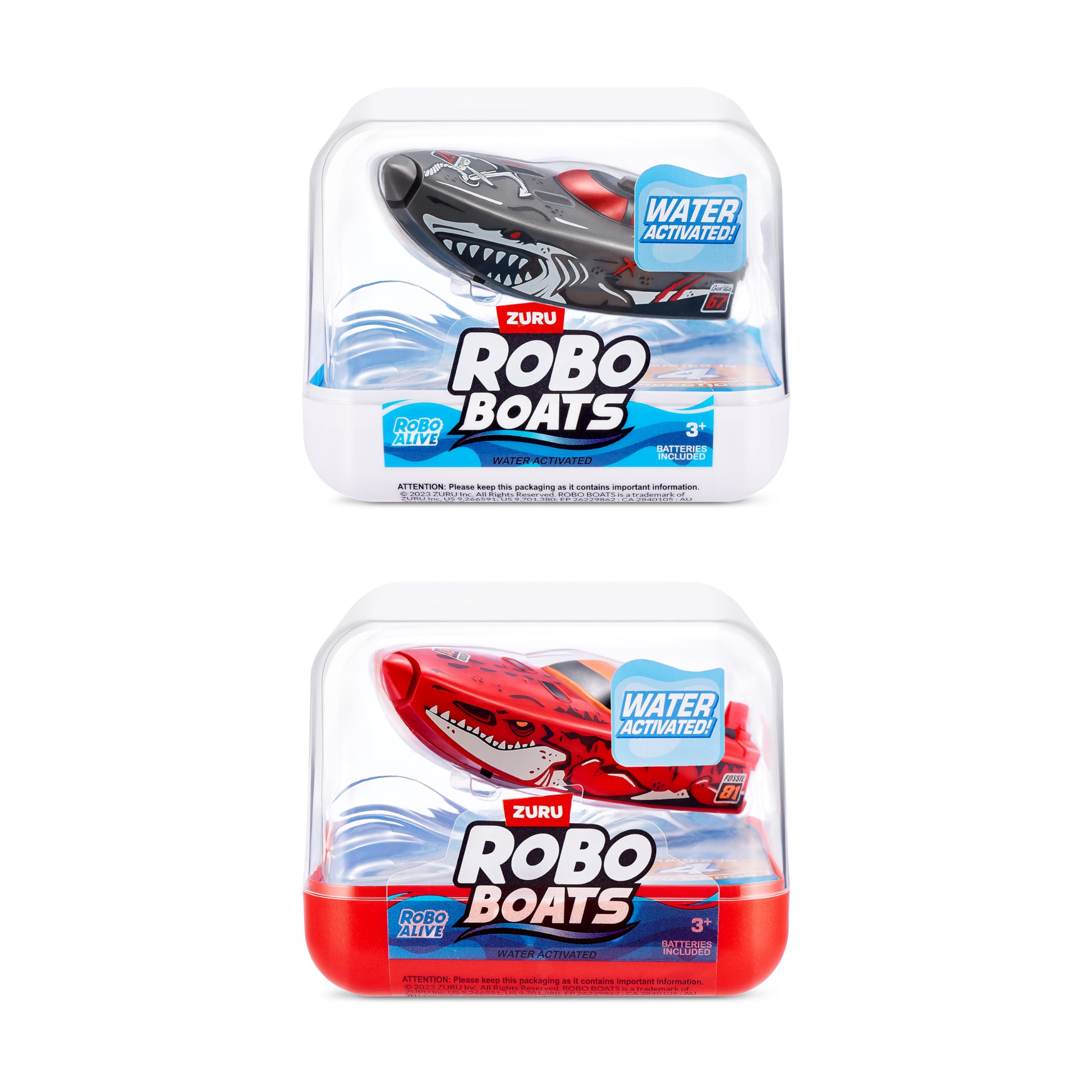 Robo Alive Robo Boats - Water Activated Speed Boats | 2 Pack | White Shark & Dino Shark