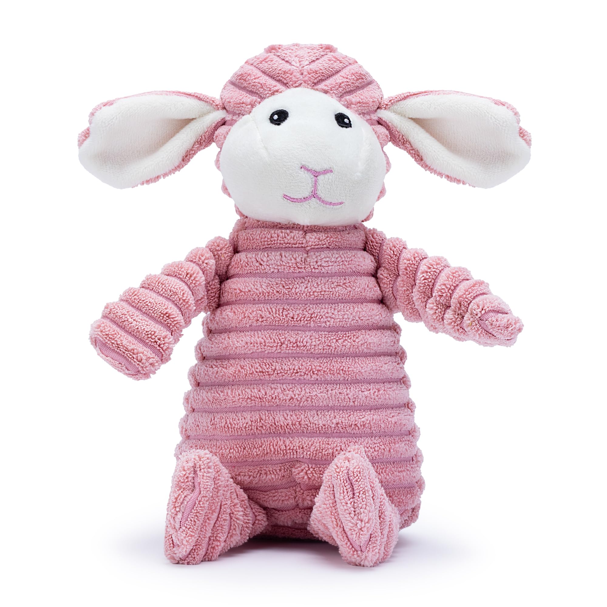 Zappi Co Pink Lamb Plush Dog Toy - Squeaker, Corduroy, Small 4