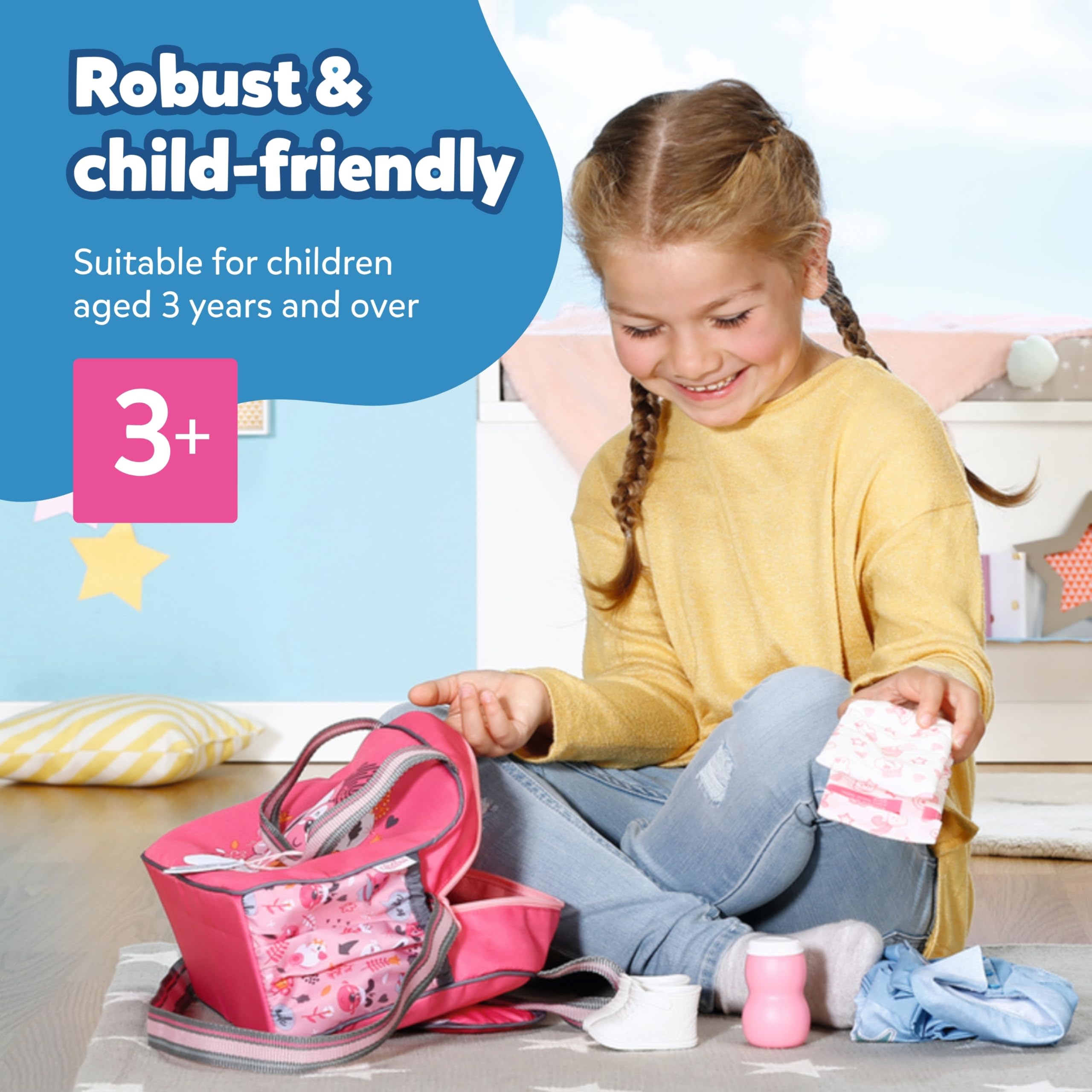 BABY born Doll Changing Bag - Pink Shoulder Bag with Changing Mat, Lotion Bottle & Nappy 22