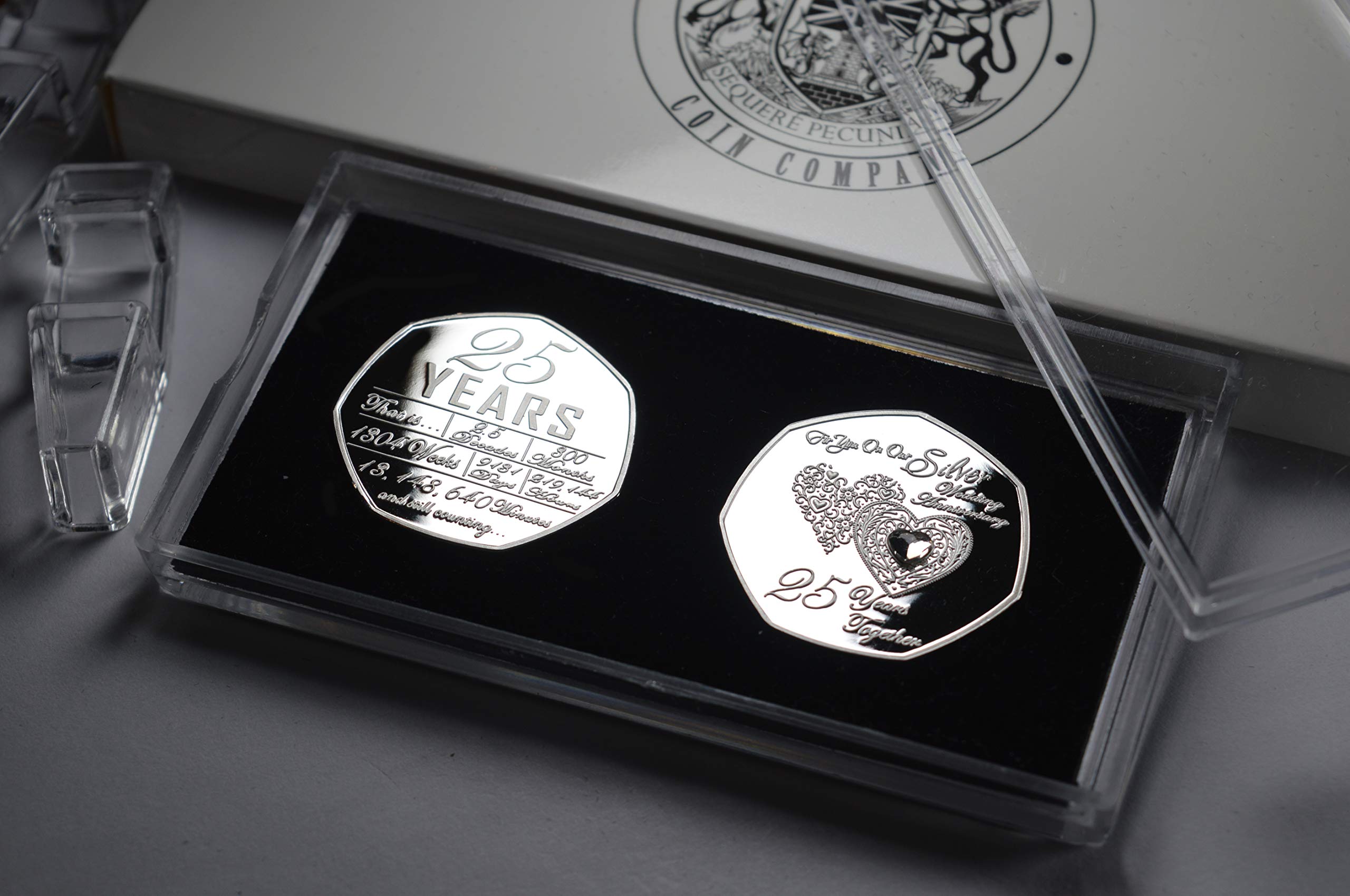 The Commemorative Coin Company 25th Wedding Anniversary Silver Plated Coin Set with Diamante Gemstone 1