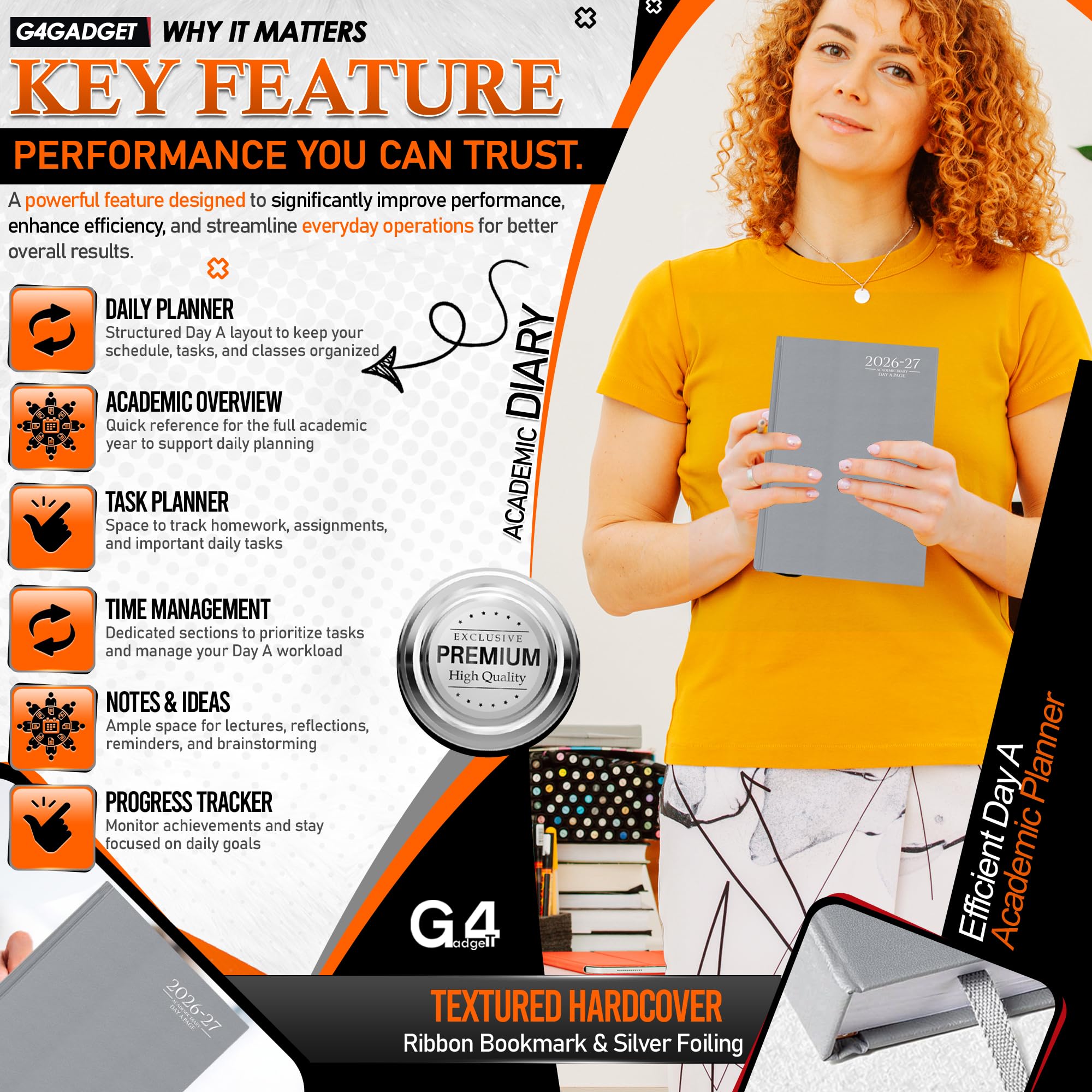 G4GADGET 2026-2027 Academic Diary A5 Day A Page Grey Hardback 4