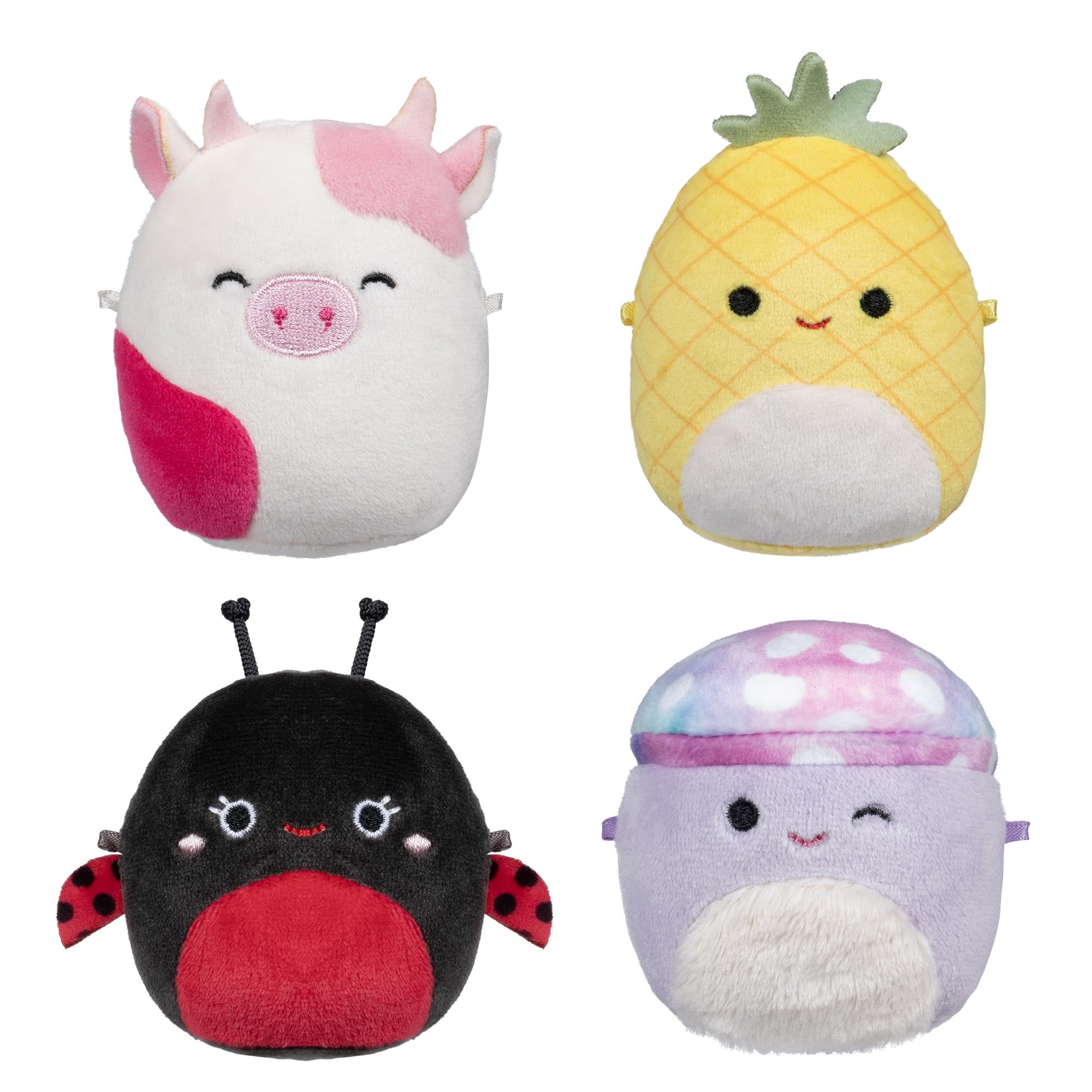 Squishmallows Micromallows 4-Pack Plush - Trudy Ladybug, Caedyn Cow, Maui Pineapple, Minya Mushroom 1