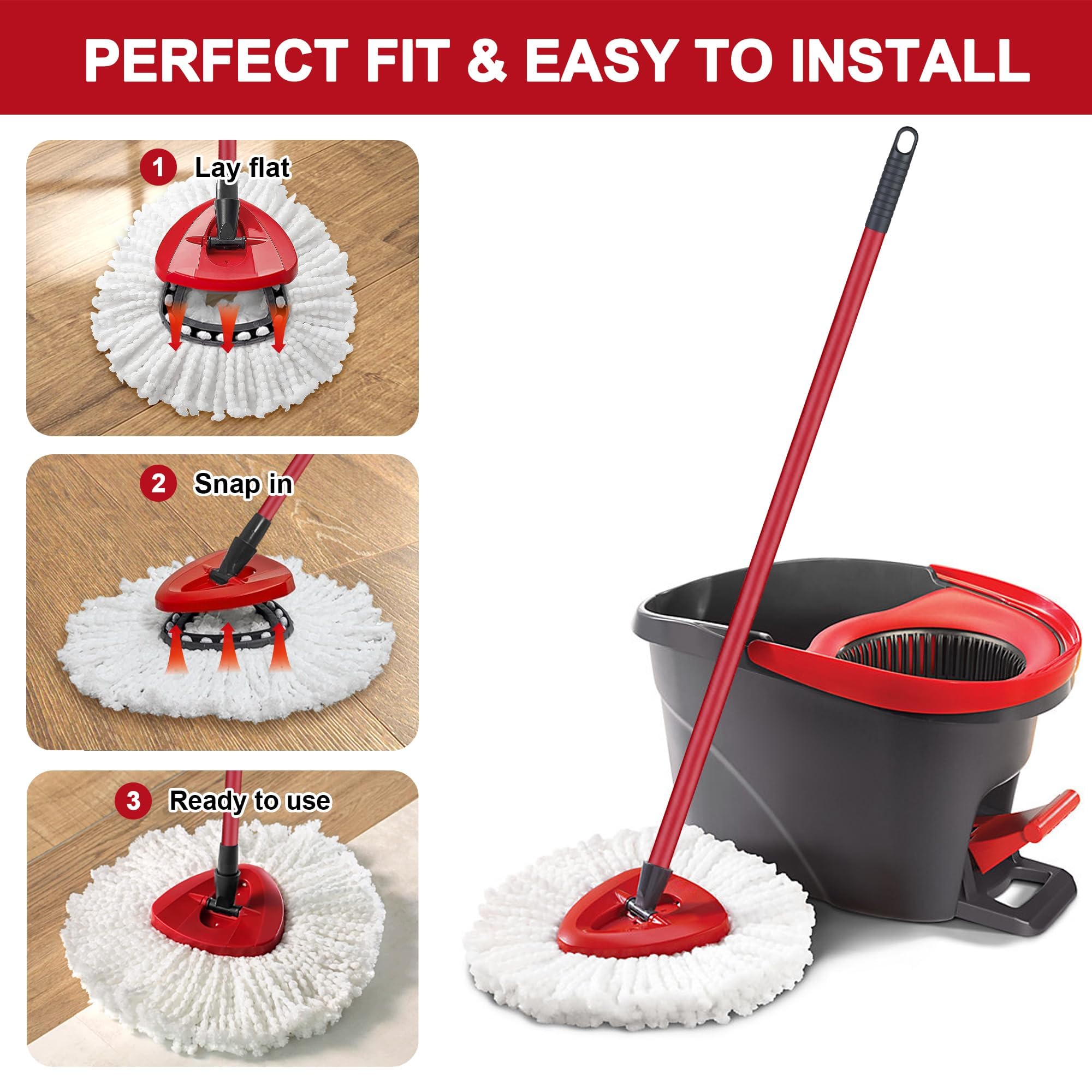 Tidy Monster - 4 Pack Microfiber Mop Head Replacement for Vileda EasyWring 1-Tank Spin Mop 8