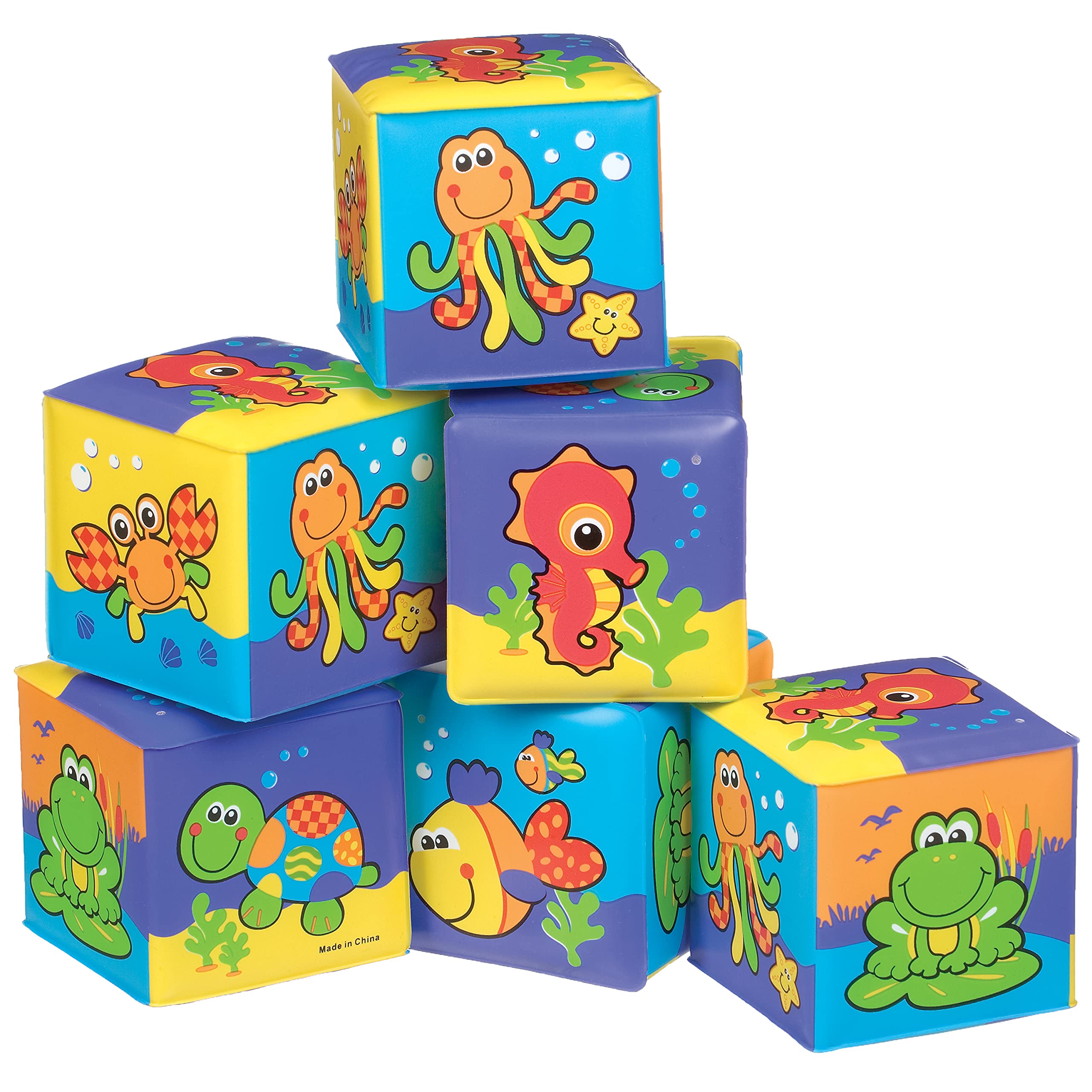 Playgro Bathtime Soft Blocks - 6 Pieces, Animal Figures | Ages 6 Months+