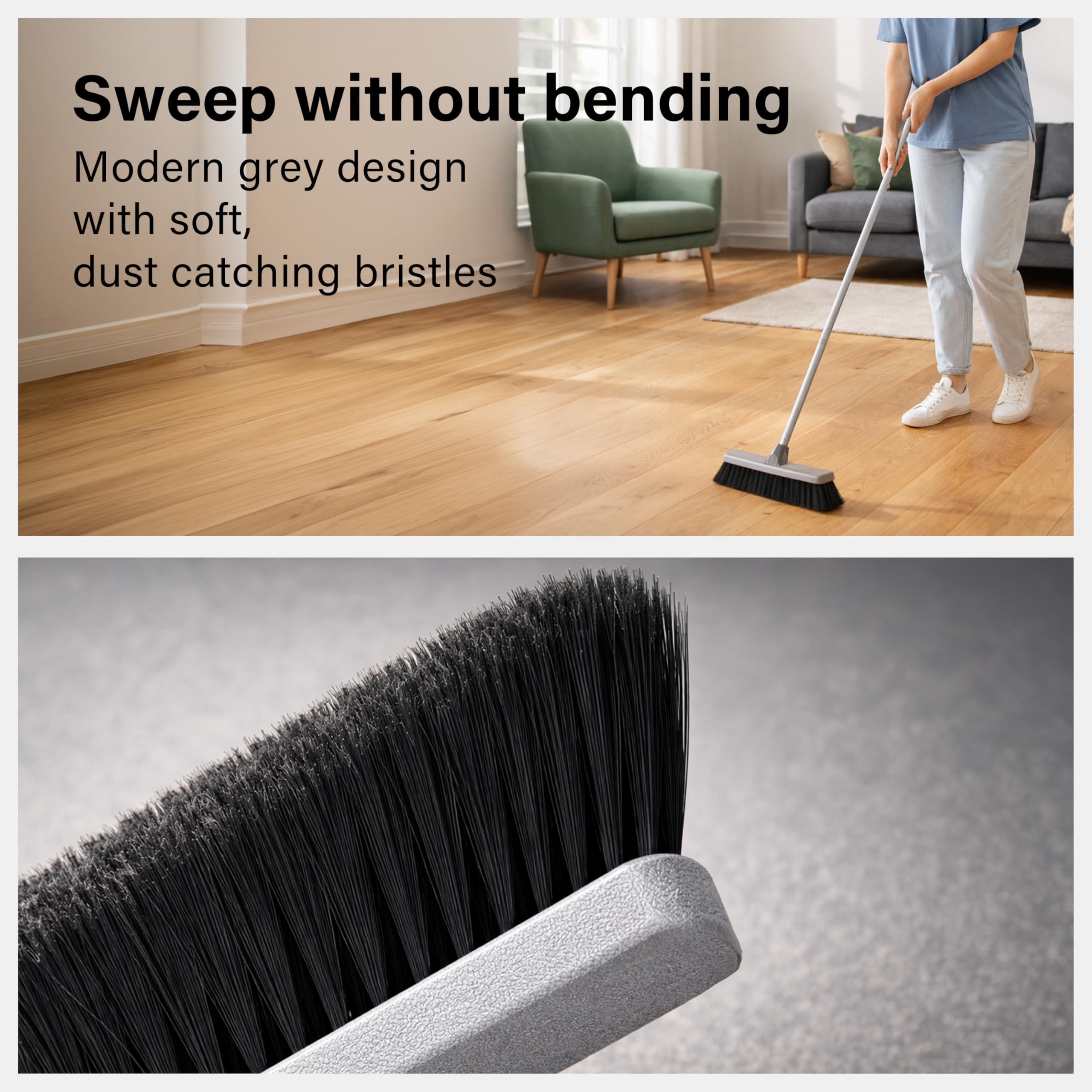 Ofah Hand Broom - Soft Bristles for Dust-Free Indoor Cleaning | Grey Plastic 4