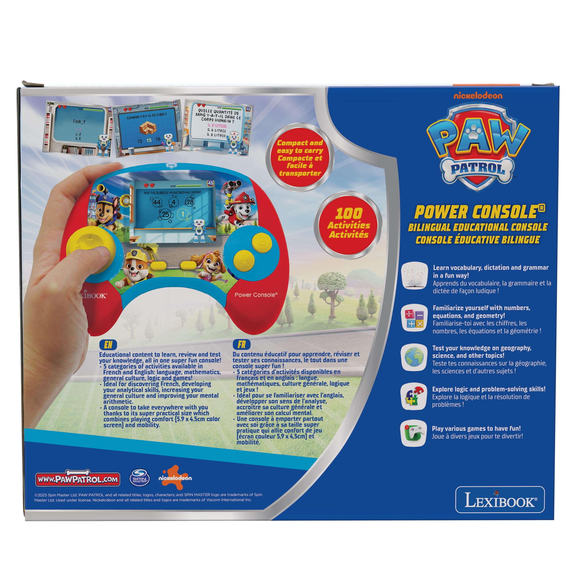 Lexibook Paw Patrol Power Console Bilingual Educational Game Console for Ages 4+ 7
