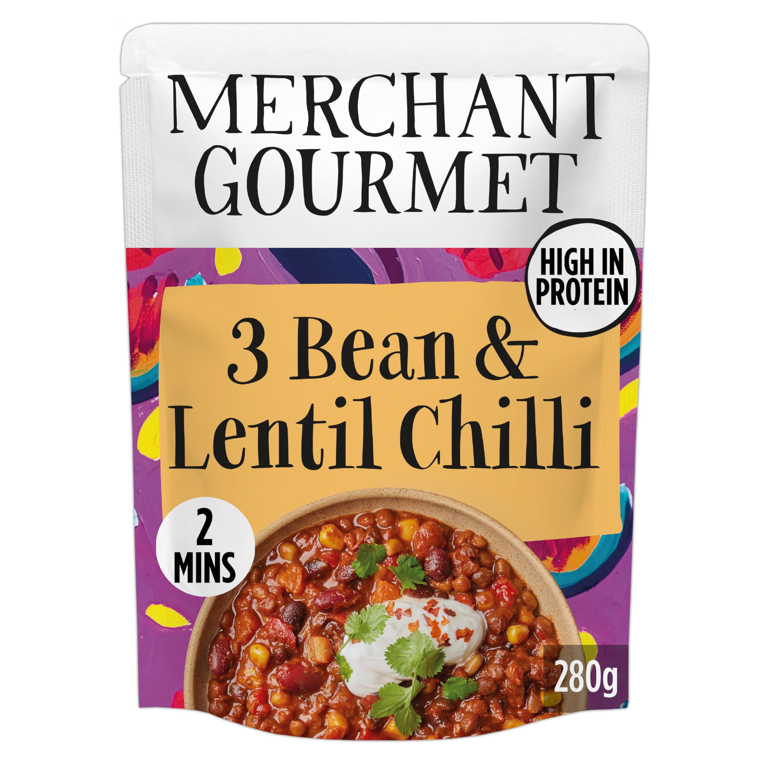 Merchant Gourmet Ready-to-Eat 3-Bean & Lentil Chilli with Chipotle | 6 x 280g Pouches | High Protein & Fibre