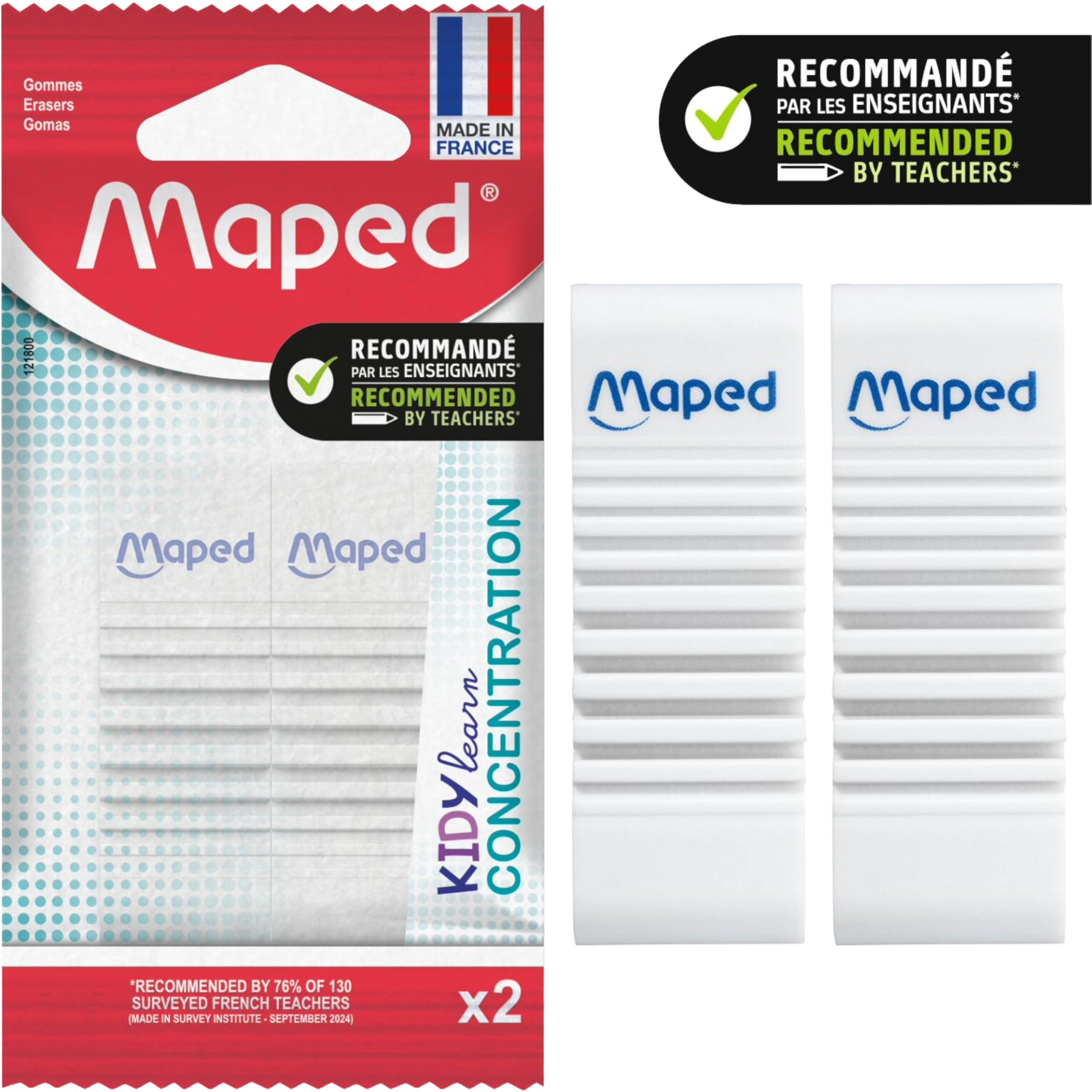 Maped Kidy Learn Concentration Erasers Pack of 2 - Textured Surface for Focus & Grip 1