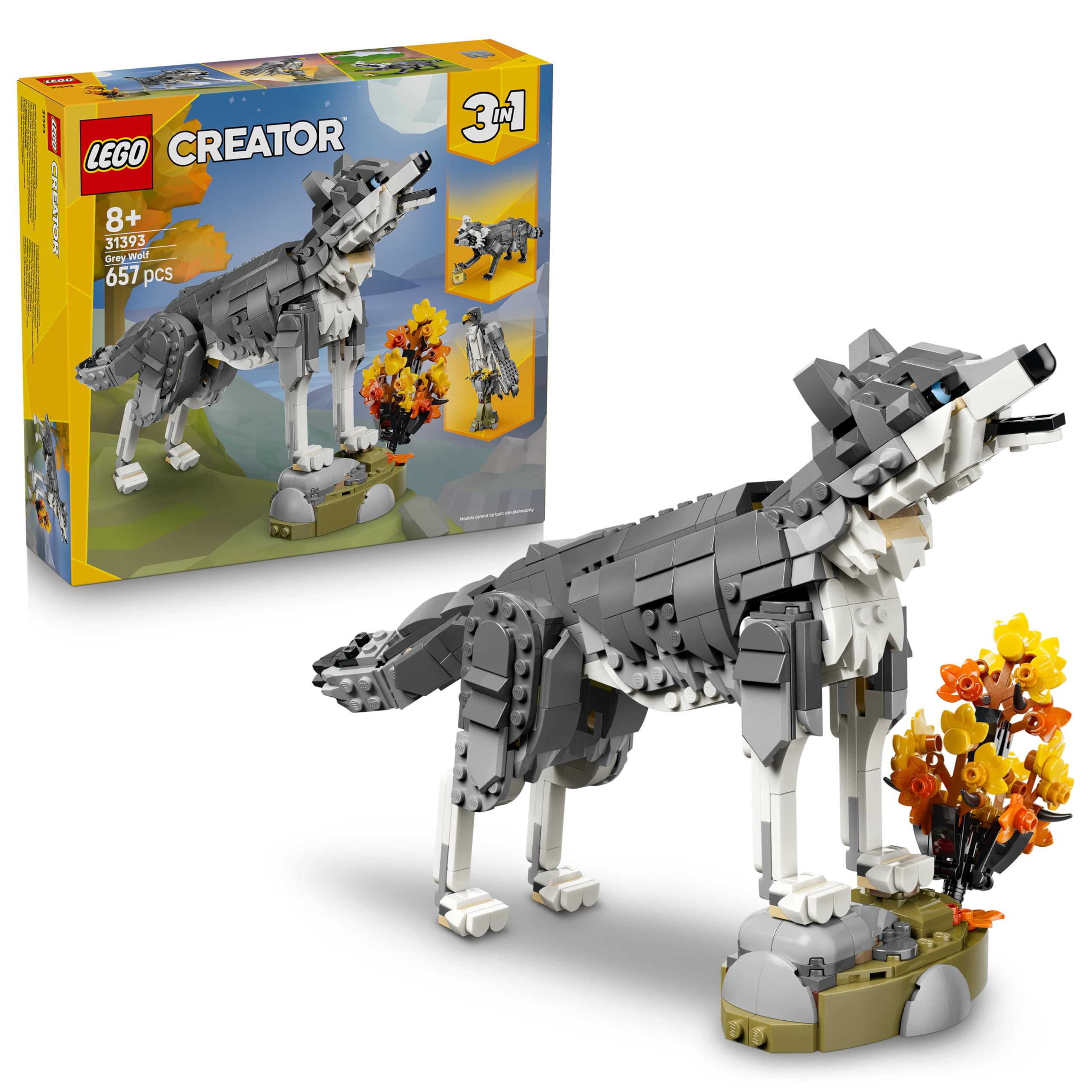 LEGO Creator 3 in 1 Forest Animals: Grey Wolf Toy Set 31393 | Ages 8+
