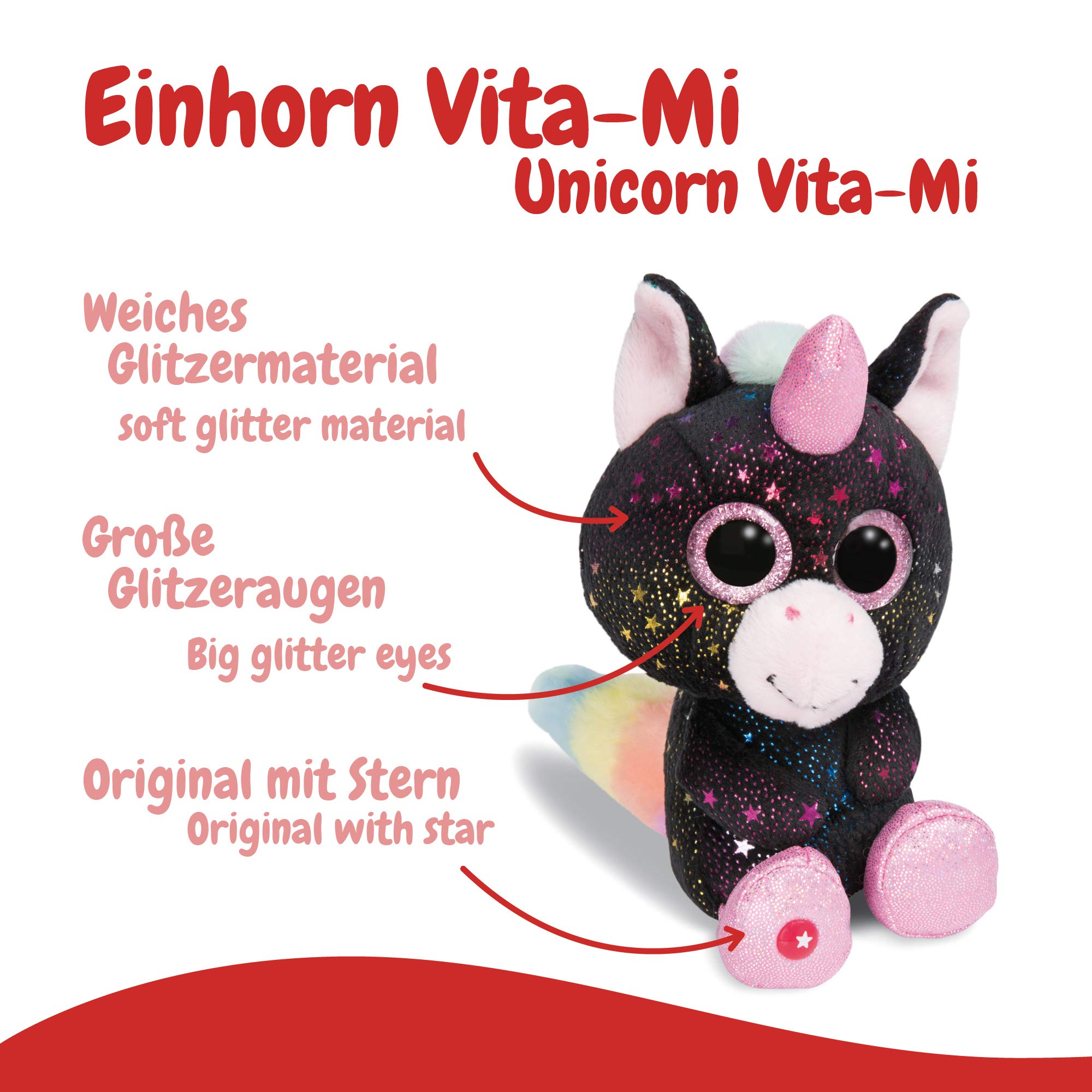 NICI 46316 Cuddy Soft Toy Glubschis Unicorn Vita-Mi 15cm, Black/Multi-Coloured P 9